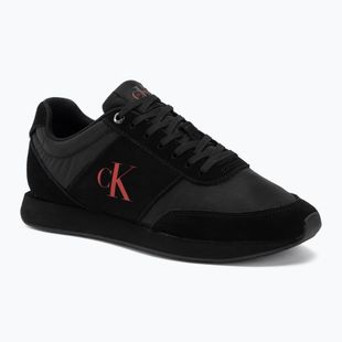Buty męskie Calvin Klein HM0HM02212 Retro Runner Bans Leather Suede triple black/adrenaline rush