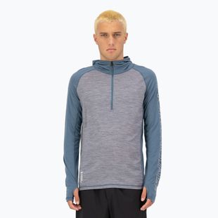 Bluza termoaktywna męska Mons Royale Temple Tech Hood grey heather/goblin blue