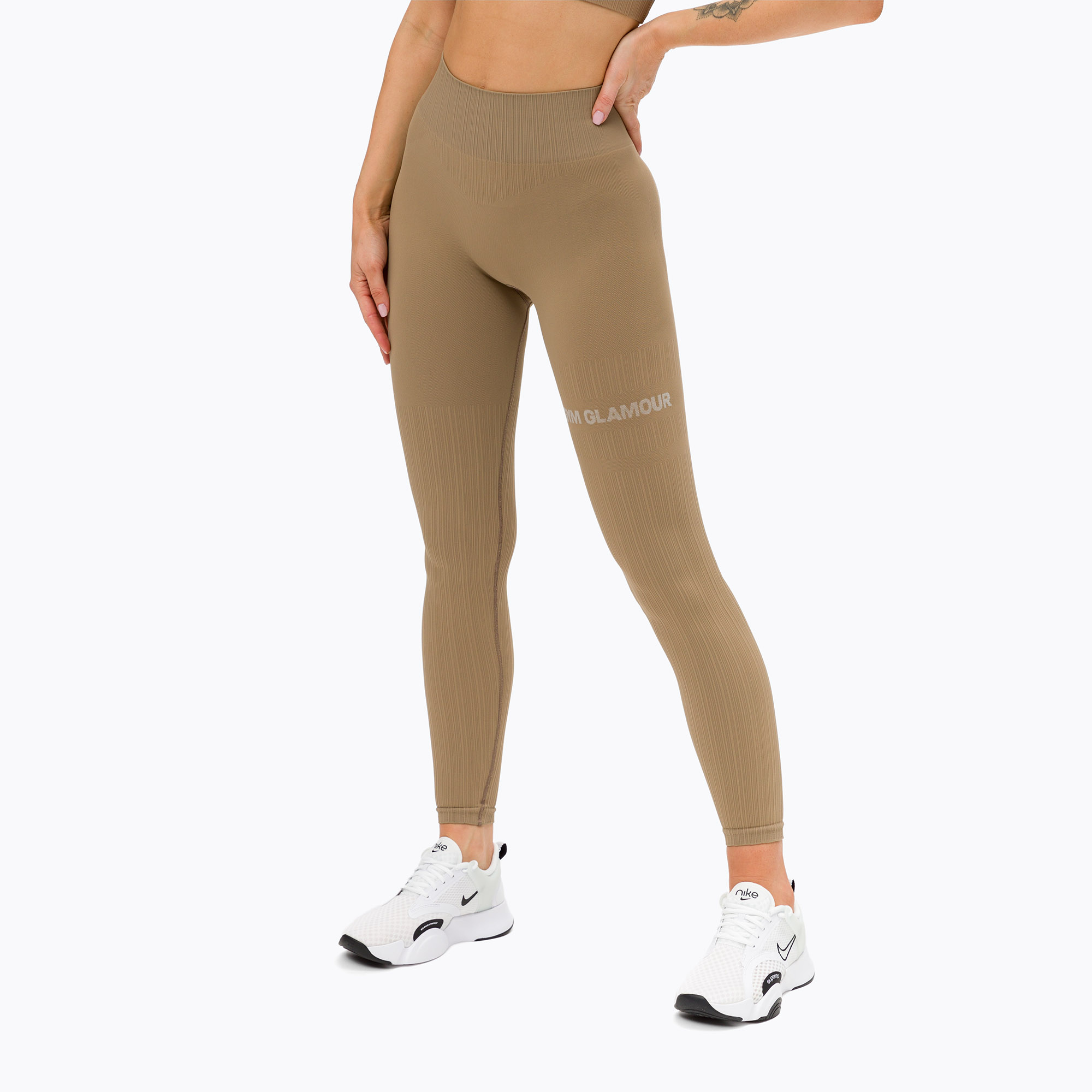 Legginsy treningowe damskie Gym Glamour Push Up nude | WYSYŁKA W 24H | 30 DNI NA ZWROT