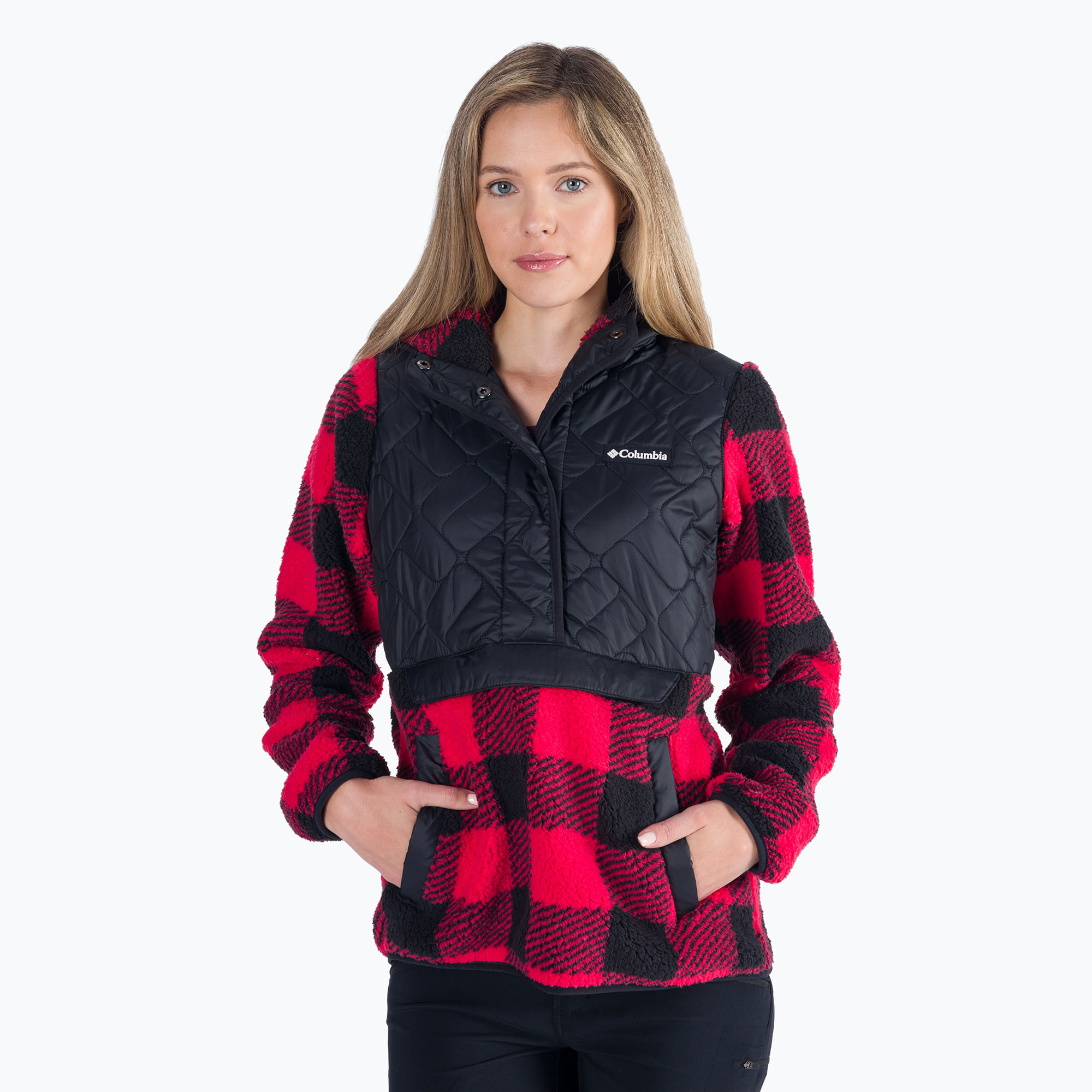 Bluza damska Columbia Sweet View Fleece Hooded black/red lily check | WYSYŁKA W 24H | 30 DNI NA ZWROT
