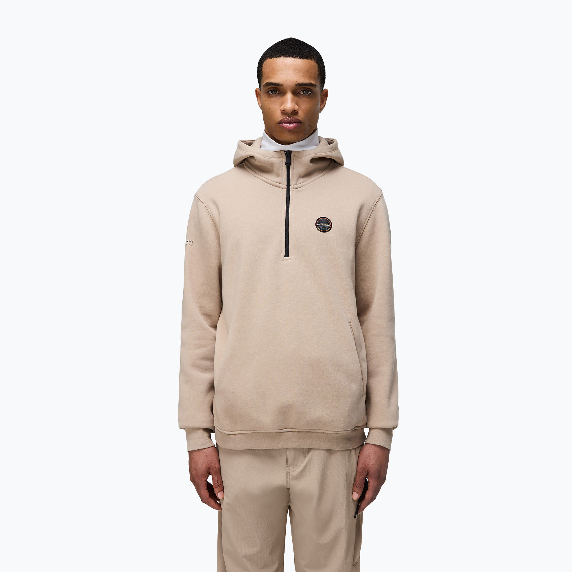 Bluza męska Napapijri B-Badge Half Zip Hooded beige rocky | WYSYŁKA W 24H | 30 DNI NA ZWROT