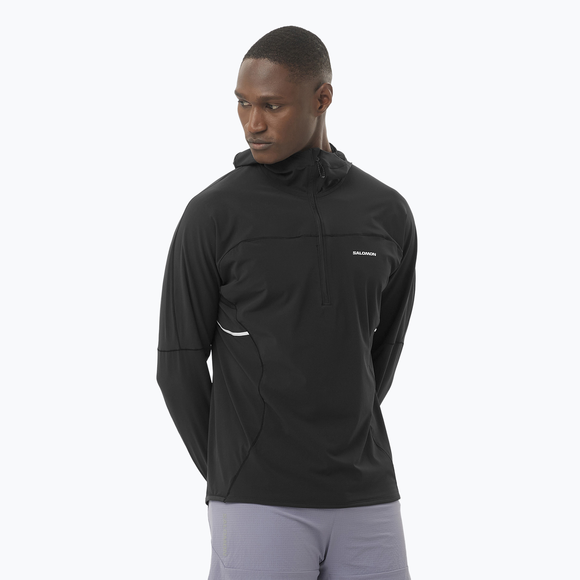 Bluza do biegania męska Salomon Sense Aero Hybrid Half Zip Hooded deep black | WYSYŁKA W 24H | 30 DNI NA ZWROT