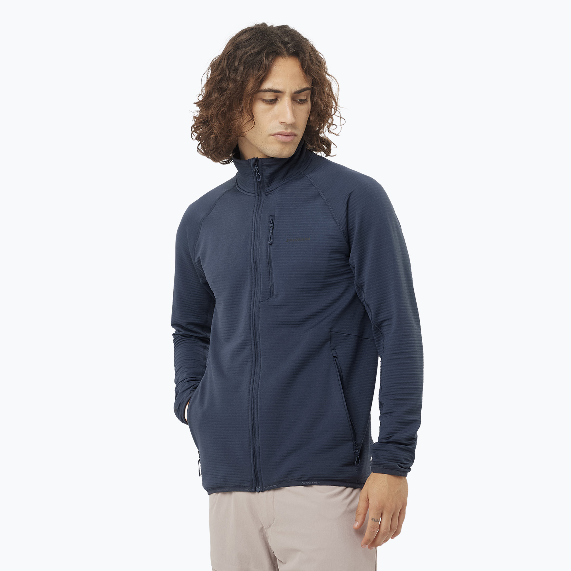 Bluza trekkingowa męska Salomon Lightwarm Full Zip blue nights | WYSYŁKA W 24H | 30 DNI NA ZWROT