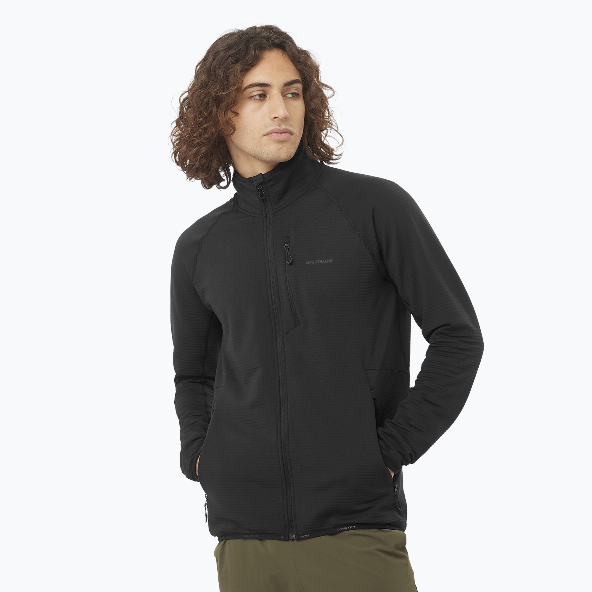 Bluza trekkingowa męska Salomon Lightwarm Full Zip deep black | WYSYŁKA W 24H | 30 DNI NA ZWROT