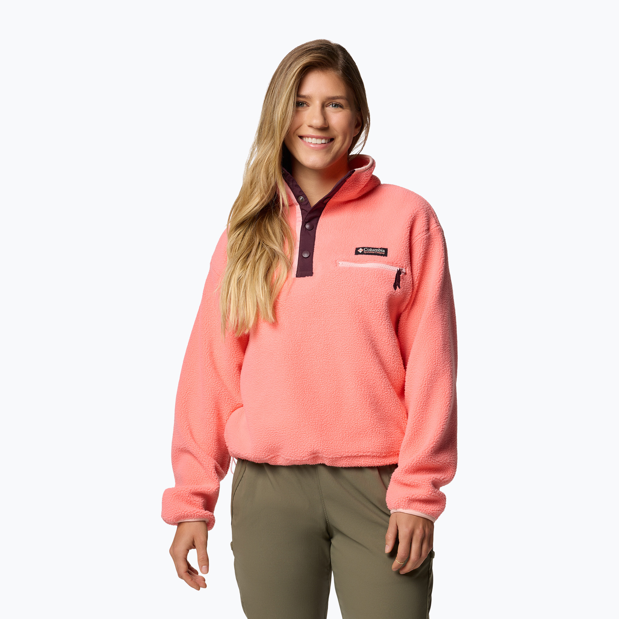 Bluza polarowa damska Columbia Helvetia II Cropped Half Snap Fleece alpenglow | WYSYŁKA W 24H | 30 DNI NA ZWROT