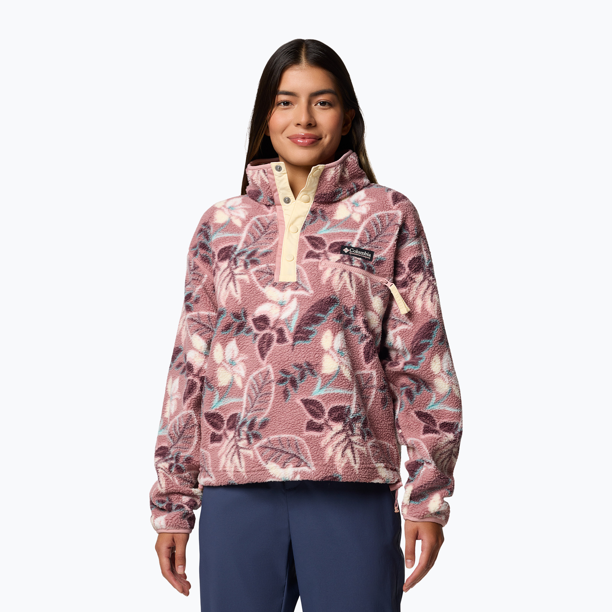 Bluza polarowa damska Columbia Helvetia II Printed Cropped Half Snap fig pasteled/multi | WYSYŁKA W 24H | 30 DNI NA ZWROT