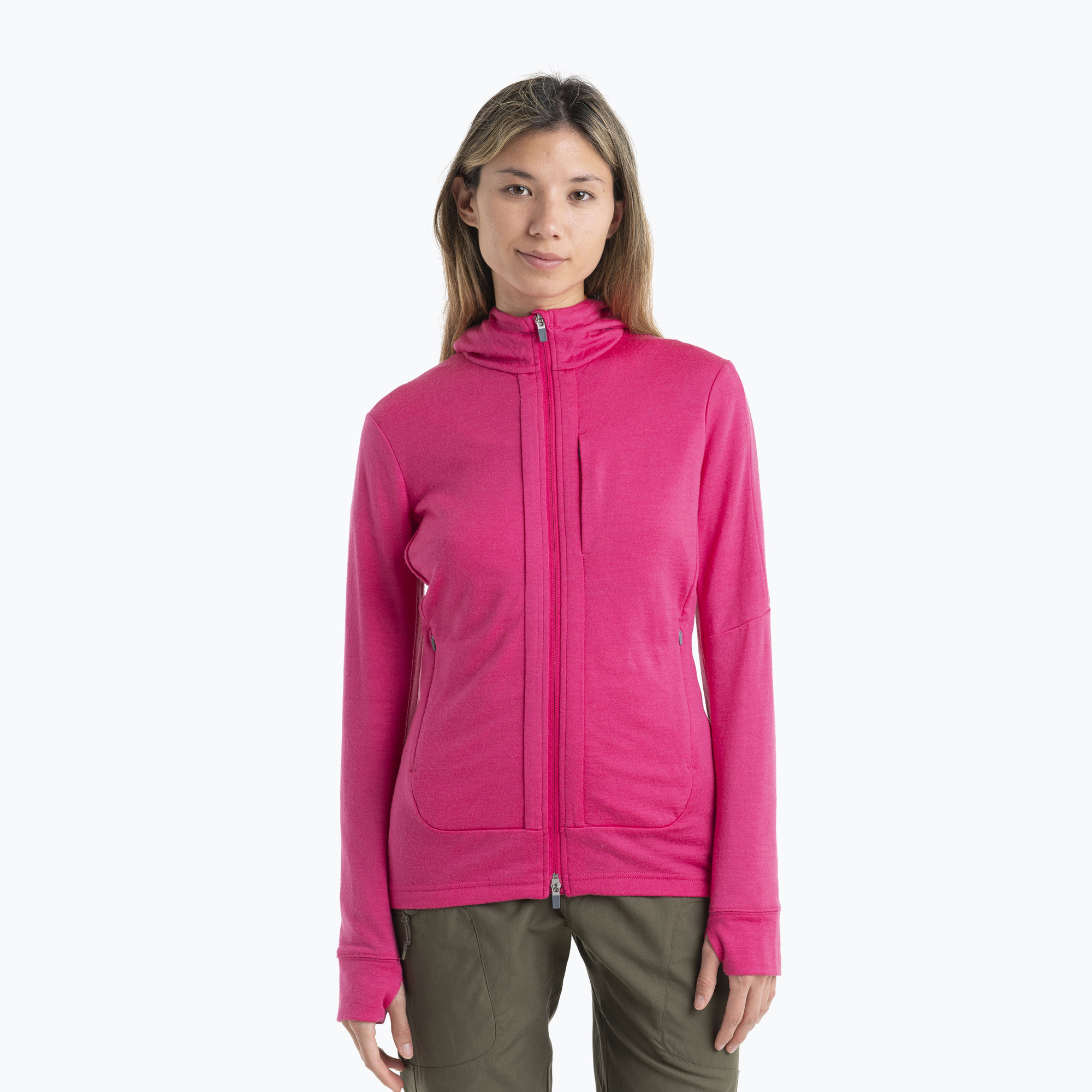 Bluza trekkingowa damska icebreaker Quantum III Zip Hood tempo/electron pink/cb | WYSYŁKA W 24H | 30 DNI NA ZWROT