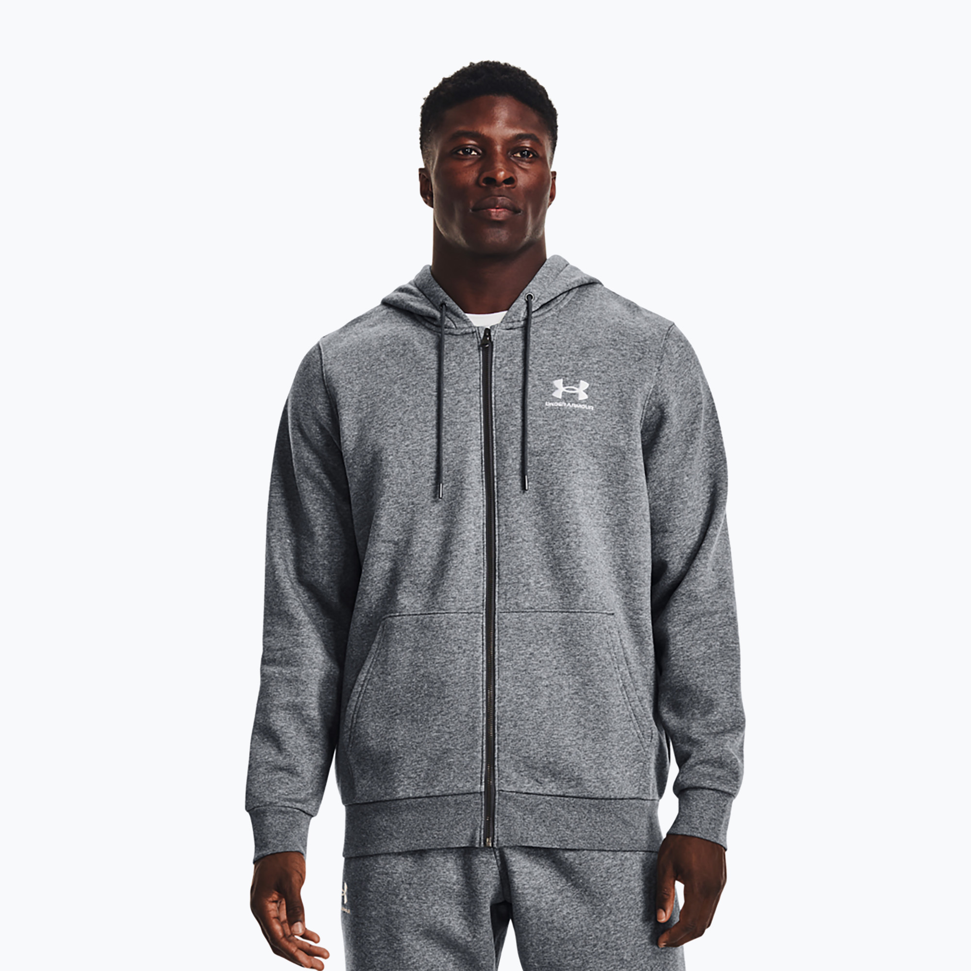 Bluza męska Under Armour Essential Fleece FZ Hood pitch gray medium heather/white | WYSYŁKA W 24H | 30 DNI NA ZWROT