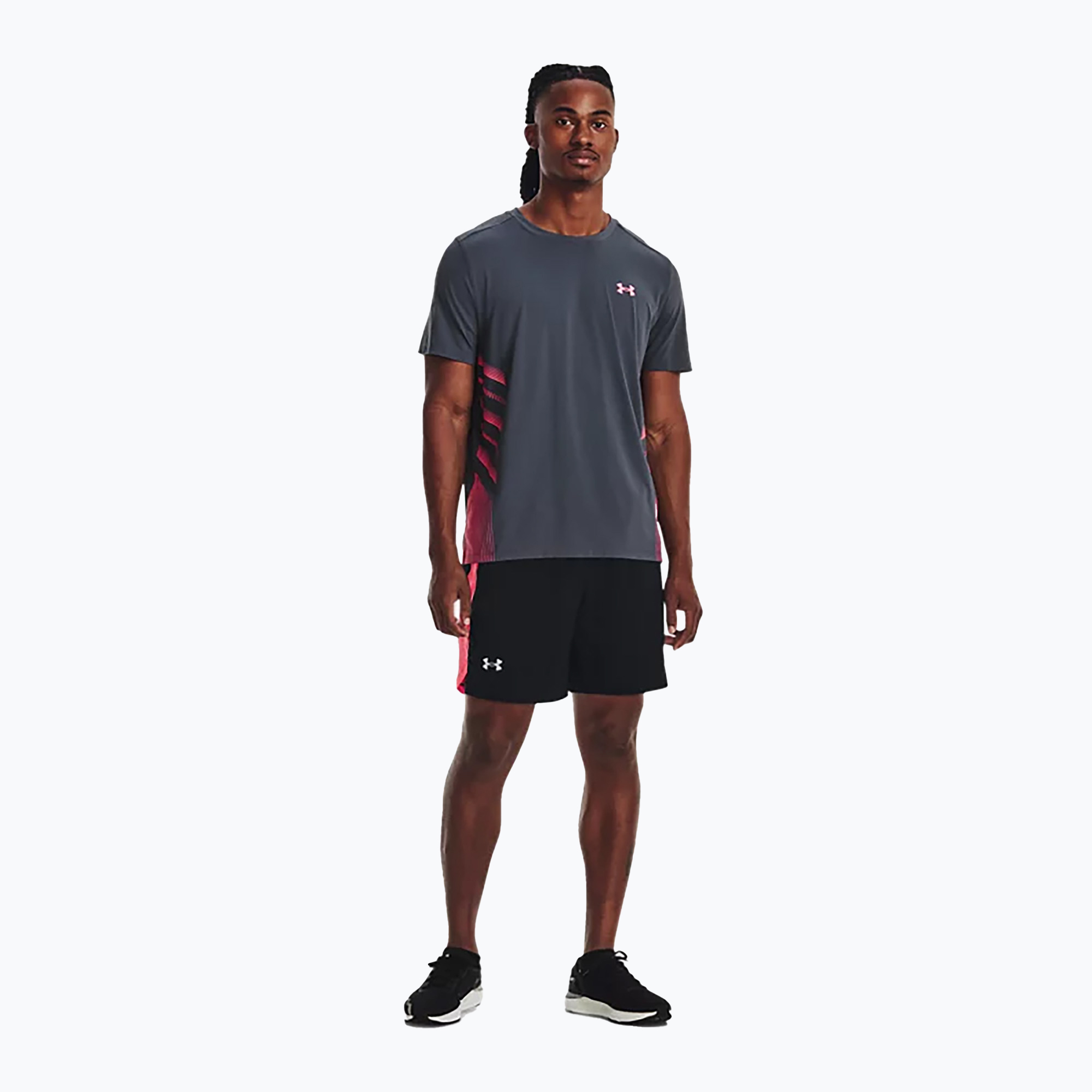 Koszulka do biegania męska Under Armour UA Launch Elite Graphic downpour gray/pink shock/reflective | WYSYŁKA W 24H | 30 DNI NA ZWROT