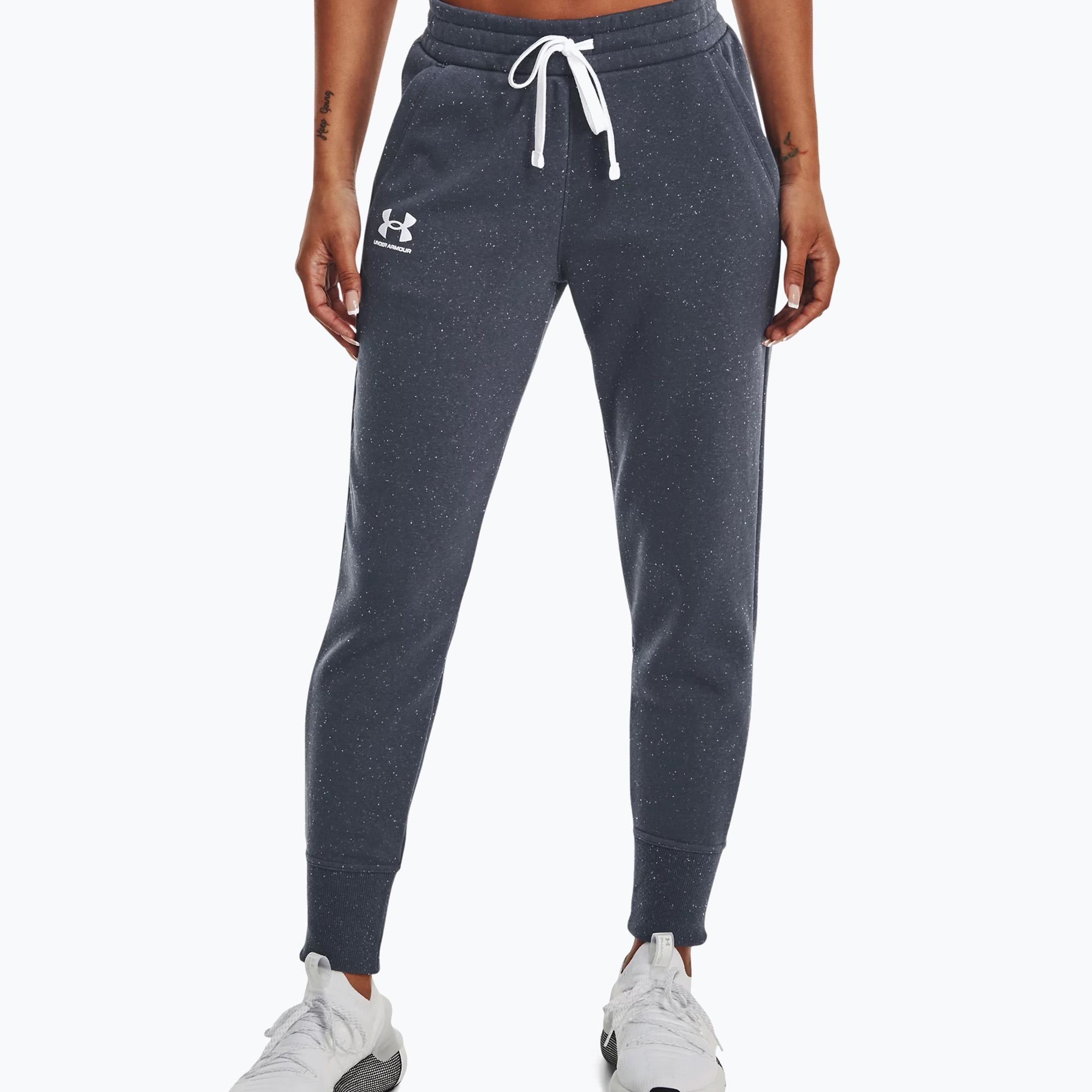 Spodnie damskie Under Armour Rival Fleece Joggers downpour gray/white/white | WYSYŁKA W 24H | 30 DNI NA ZWROT
