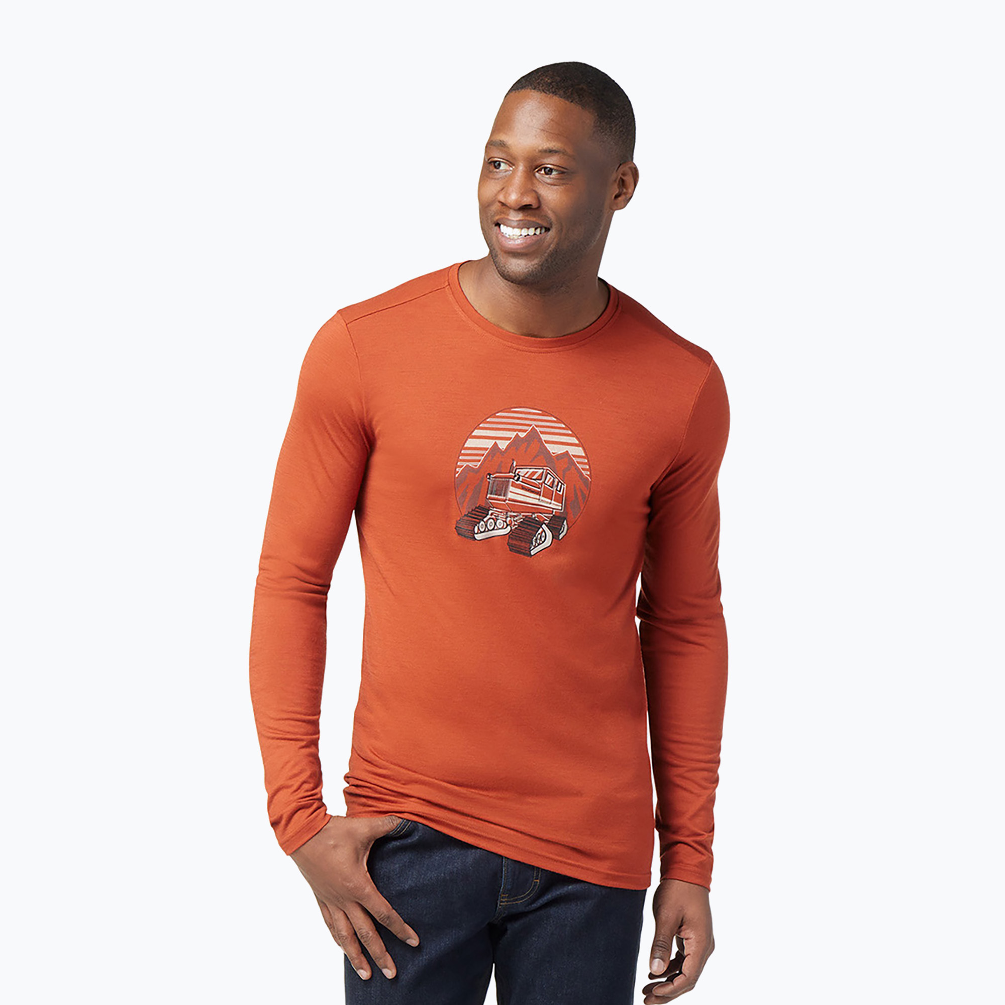 Koszulka trekkingowa męska Smartwool Snowcat Trek Graphic Tee brązowa SW016683J33 | WYSYŁKA W 24H | 30 DNI NA ZWROT