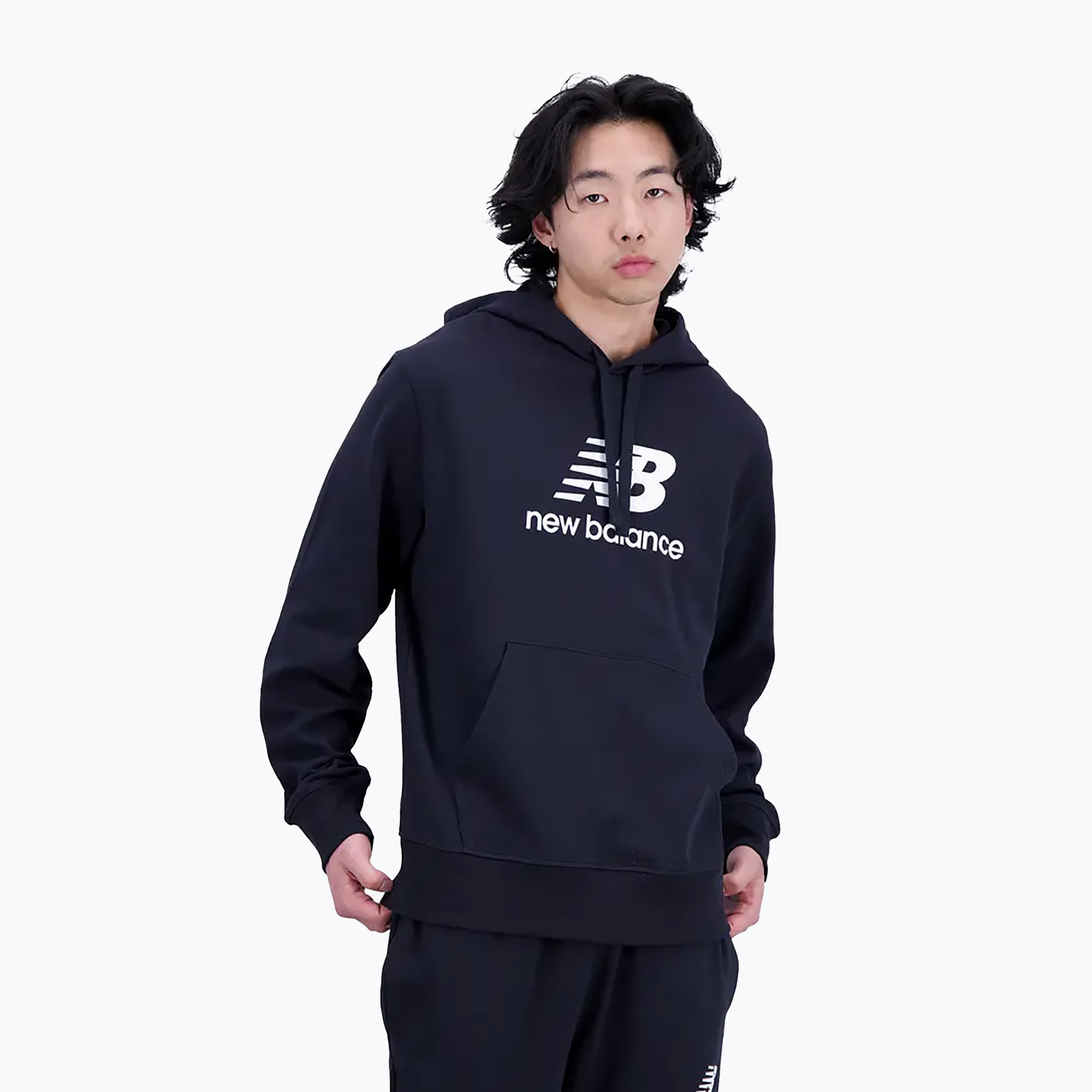 Bluza męska New Balance Essentials Stacked Logo French Terry Hoodie black | WYSYŁKA W 24H | 30 DNI NA ZWROT