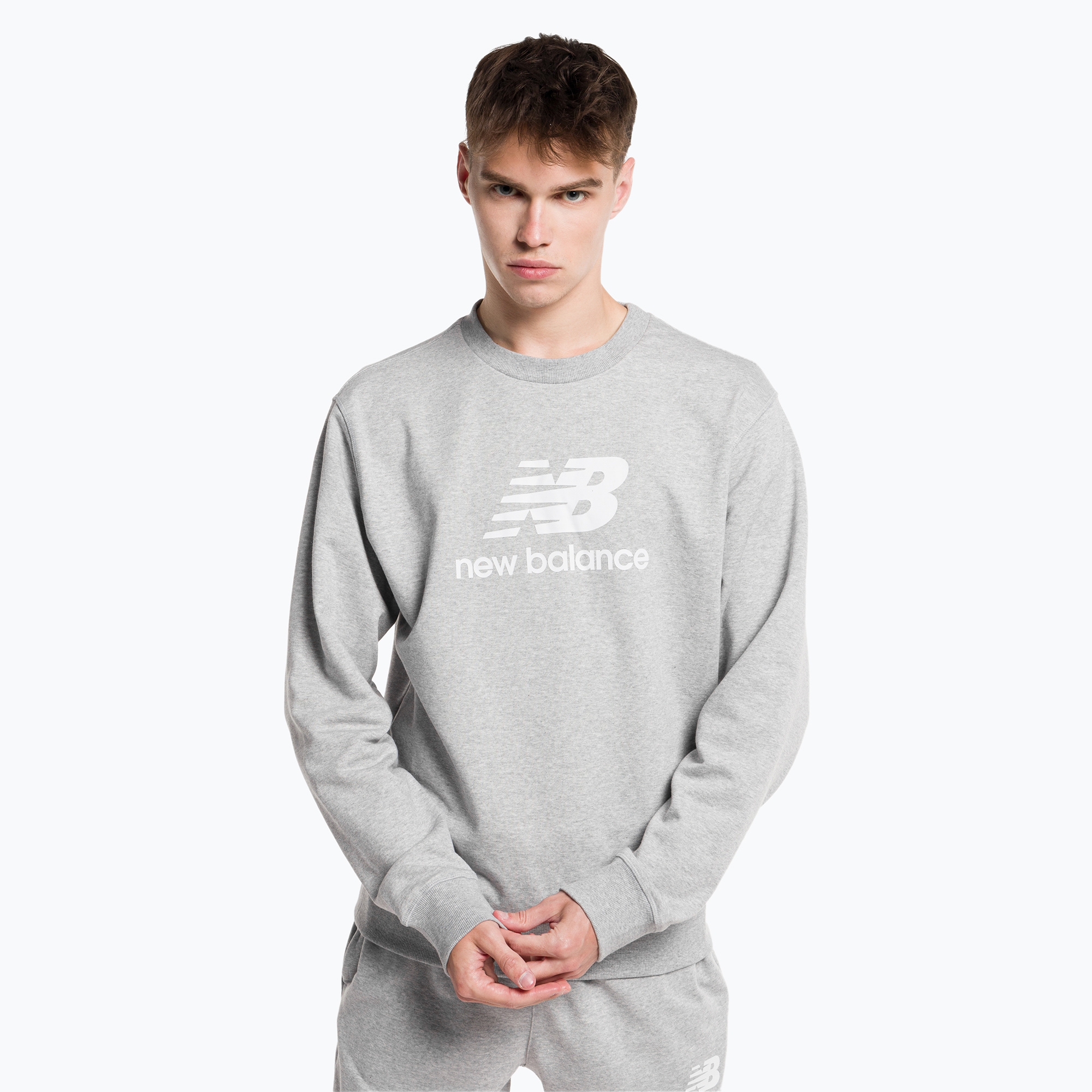 Bluza męska New Balance Essentials Stacked Logo French Terry Crewneck athletic grey | WYSYŁKA W 24H | 30 DNI NA ZWROT