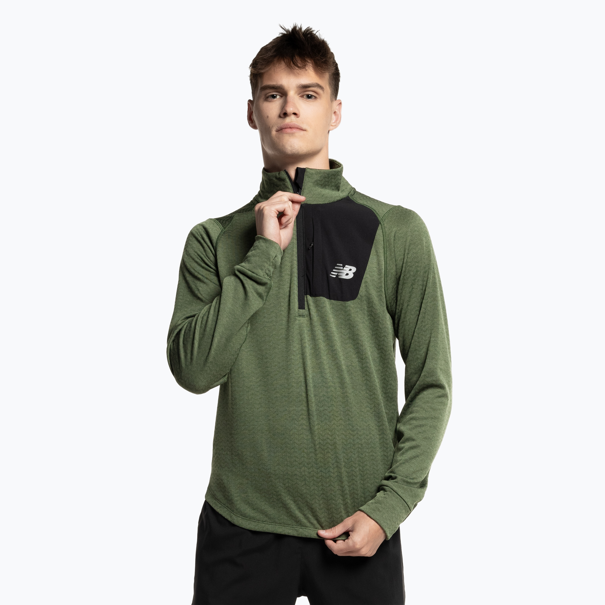 Bluza do biegania męska New Balance Heat Grid Half Zip deep olive graphite | WYSYŁKA W 24H | 30 DNI NA ZWROT
