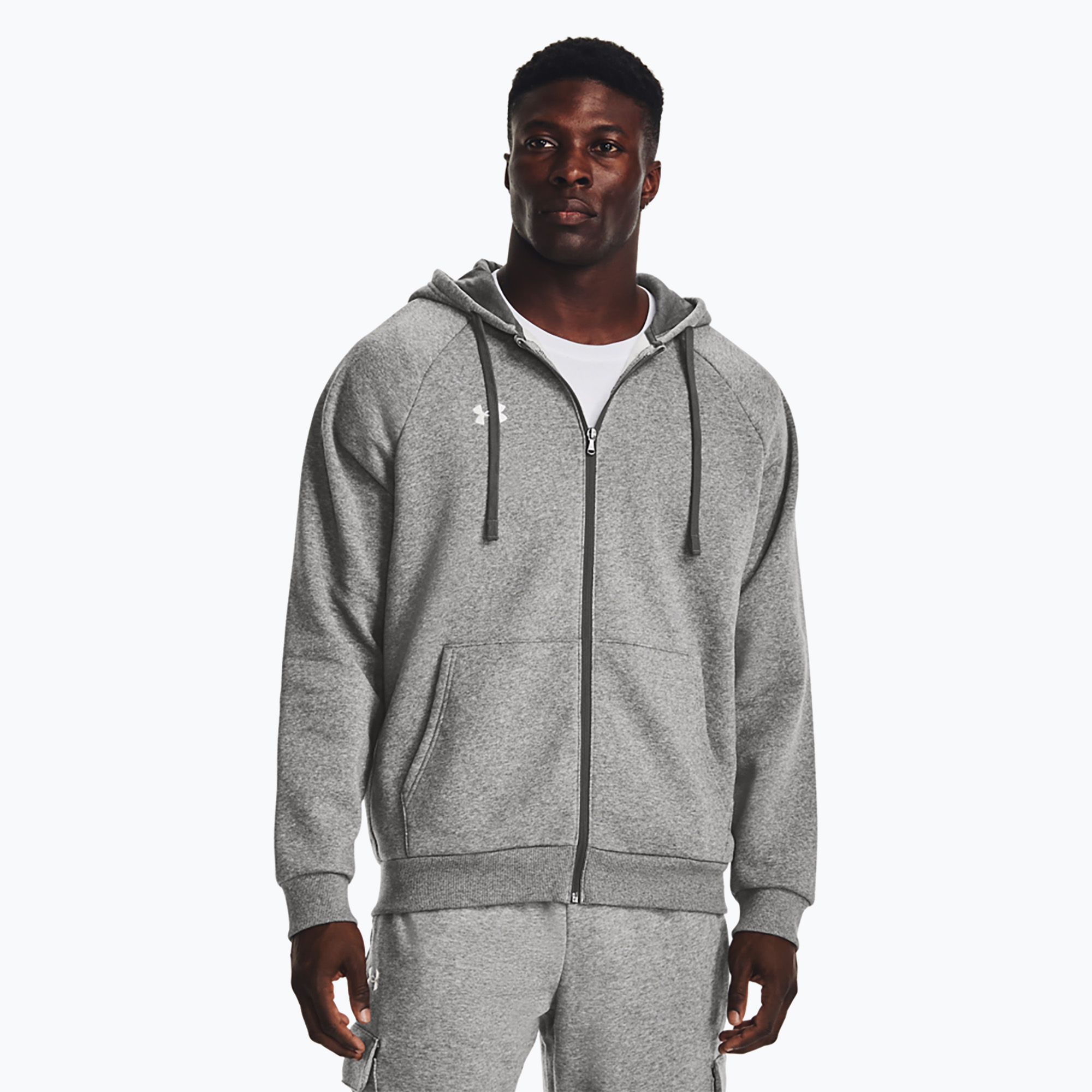 Bluza męska Under Armour Rival Fleece FZ Hoodie castlerock light heather/white | WYSYŁKA W 24H | 30 DNI NA ZWROT