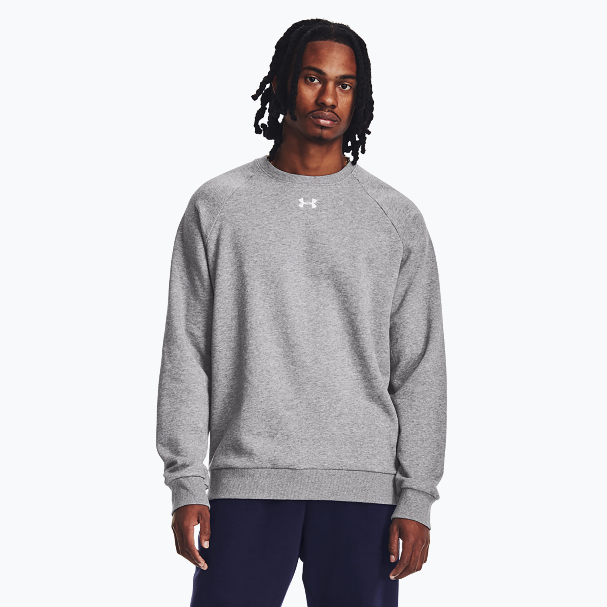 Bluza męska Under Armour Rival Fleece Crew castlerock light heather/white | WYSYŁKA W 24H | 30 DNI NA ZWROT