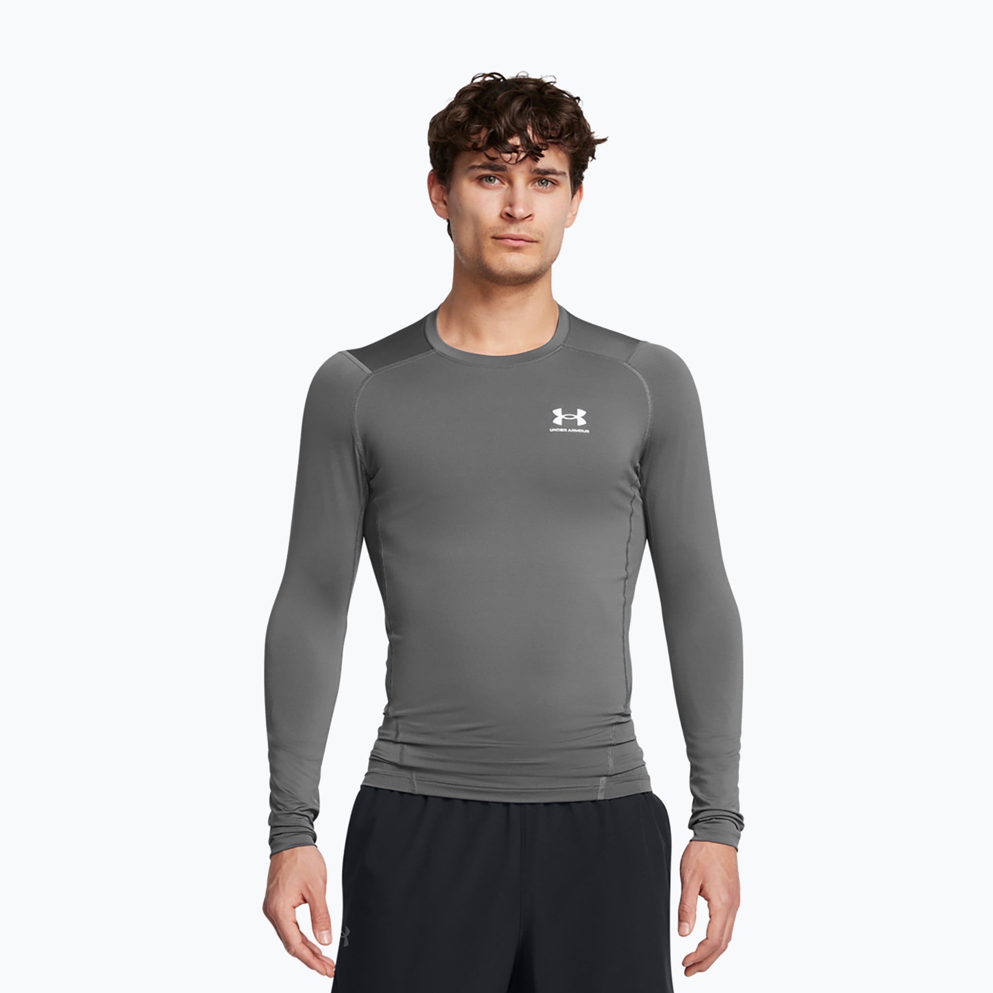 Longsleeve treningowy męski Under Armour Heat Gear Armour Comp castlerock/white | WYSYŁKA W 24H | 30 DNI NA ZWROT