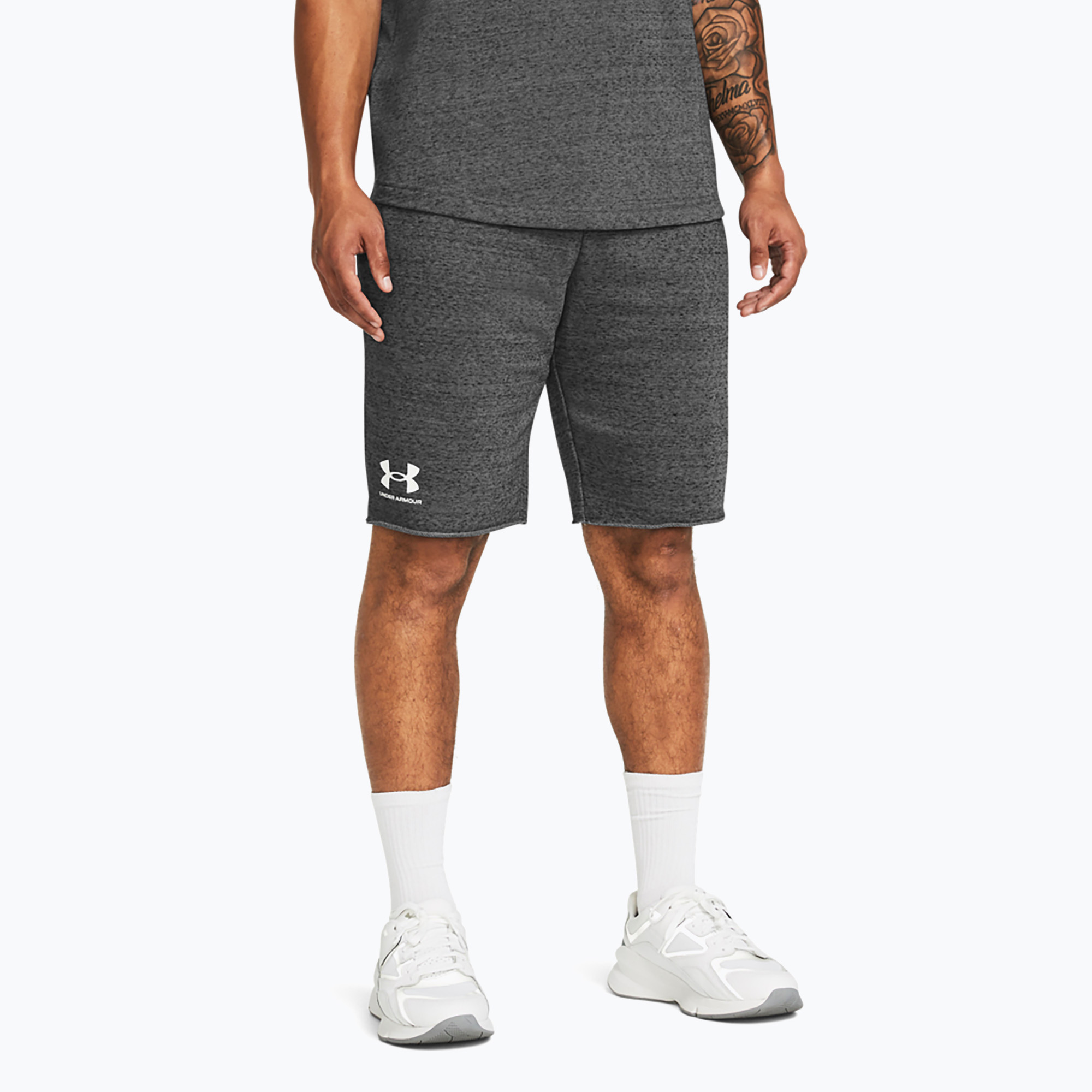 Spodenki treningowe męskie Under Armour Rival Terry castlerock light heather/onyx white | WYSYŁKA W 24H | 30 DNI NA ZWROT