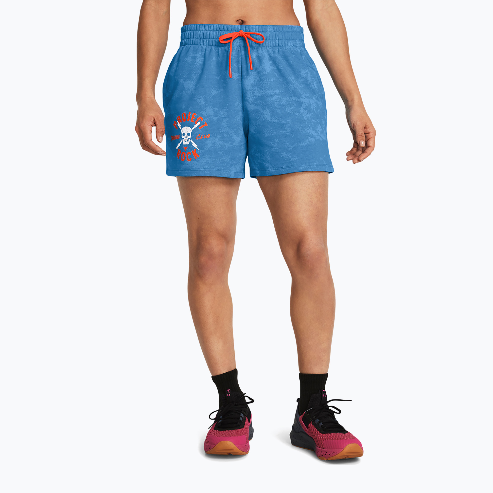 Spodenki treningowe damskie Under Armour Project Rock Underground Terry viral blue/phoenix/white | WYSYŁKA W 24H | 30 DNI NA ZWROT