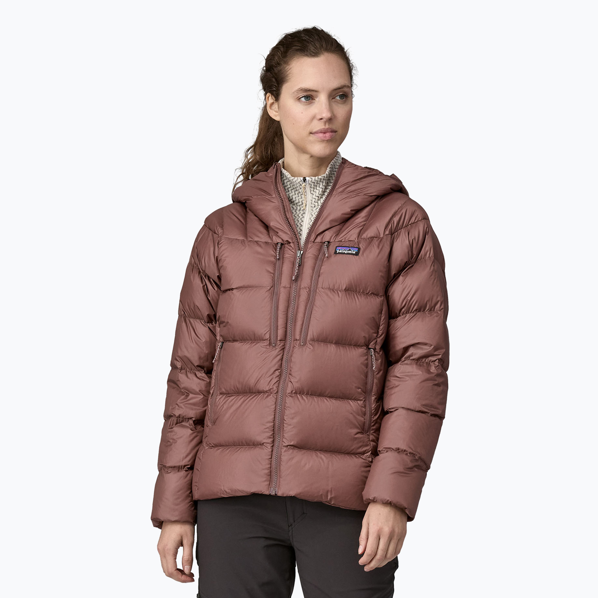 Kurtka puchowa damska Patagonia Fitz Roy Down Hoody dulse mauve | WYSYŁKA W 24H | 30 DNI NA ZWROT