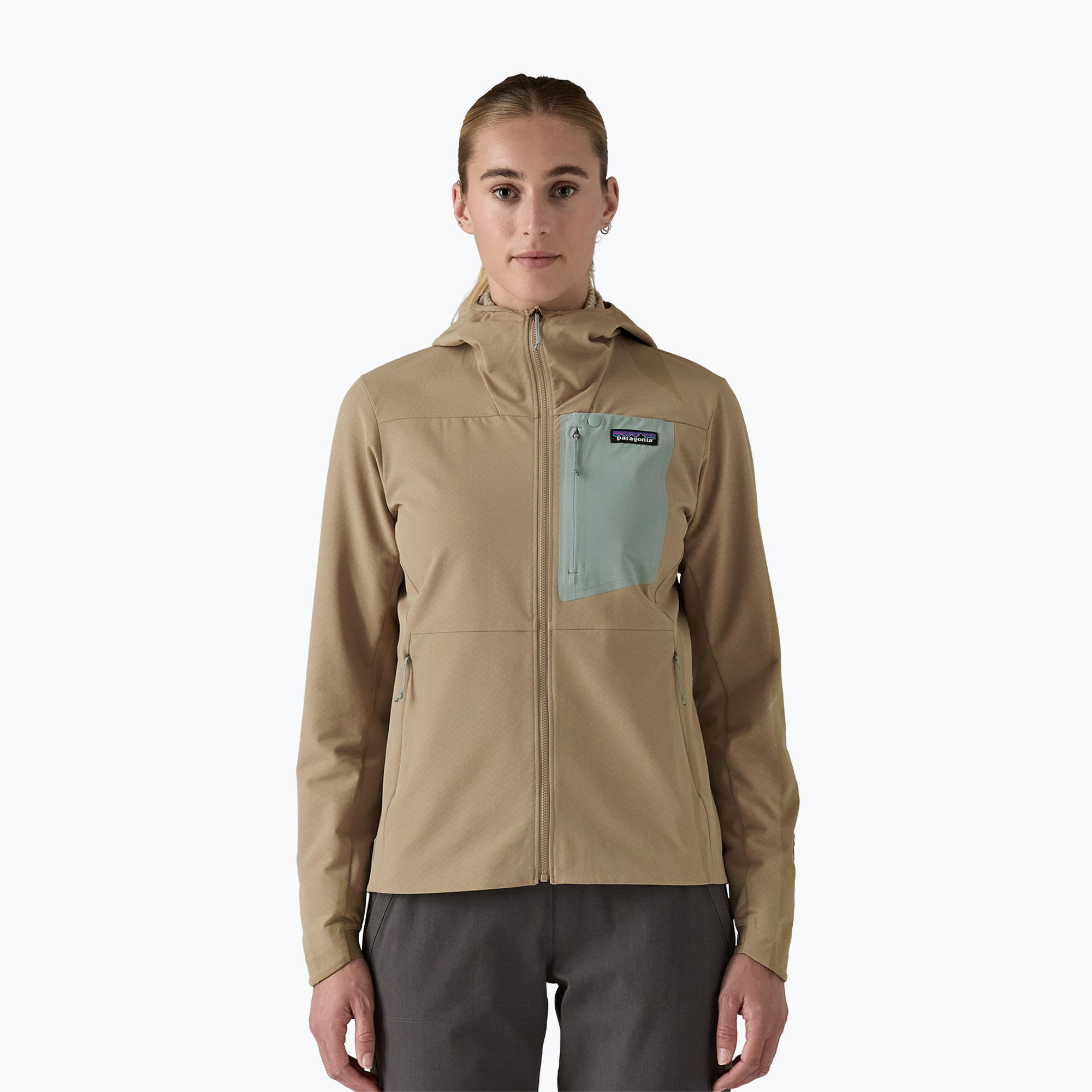 Kurtka softshell damska Patagonia R1 CrossStrata Hoody seabird grey | WYSYŁKA W 24H | 30 DNI NA ZWROT