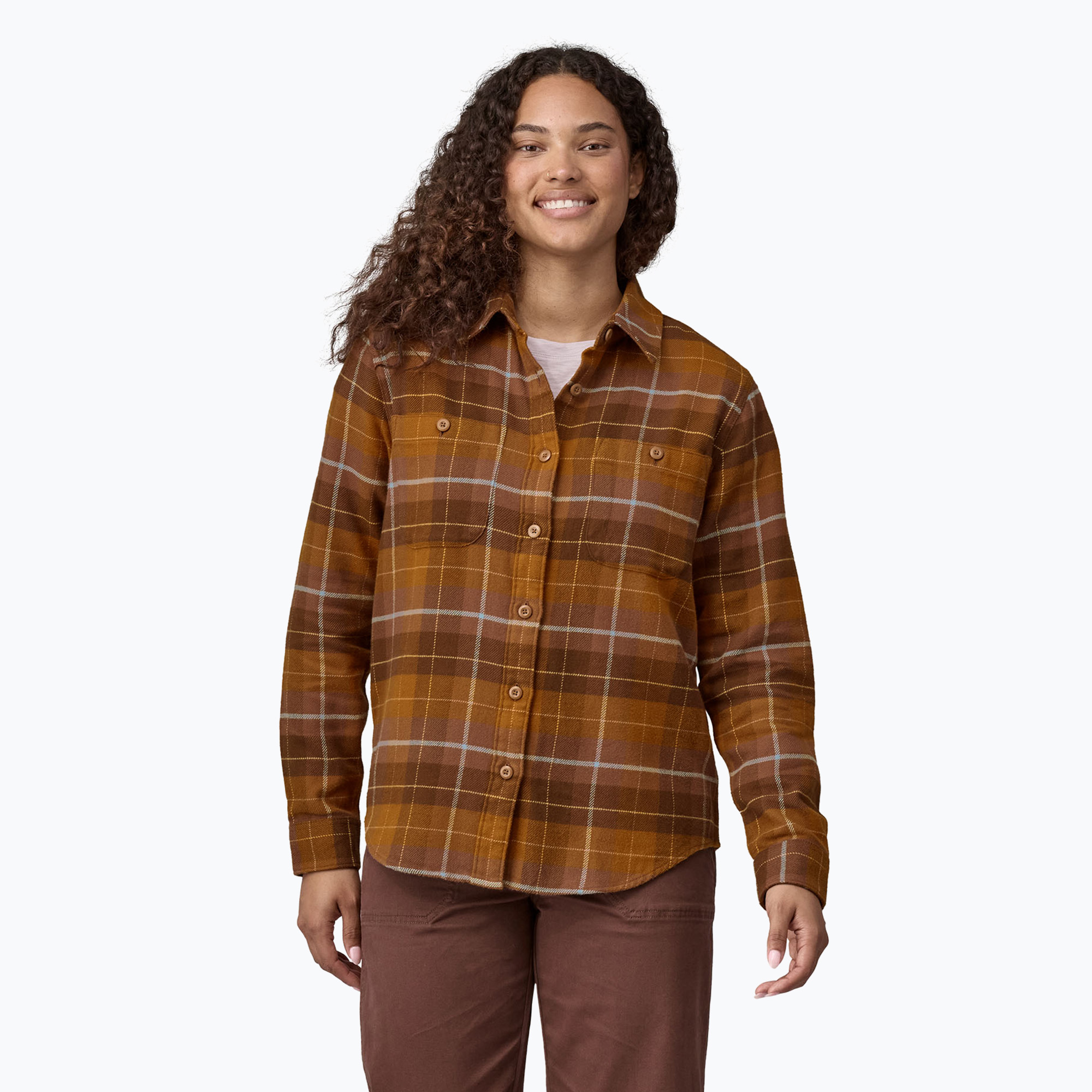 Koszula damska Patagonia Fjord Flannel happy camper/shelter brown | WYSYŁKA W 24H | 30 DNI NA ZWROT