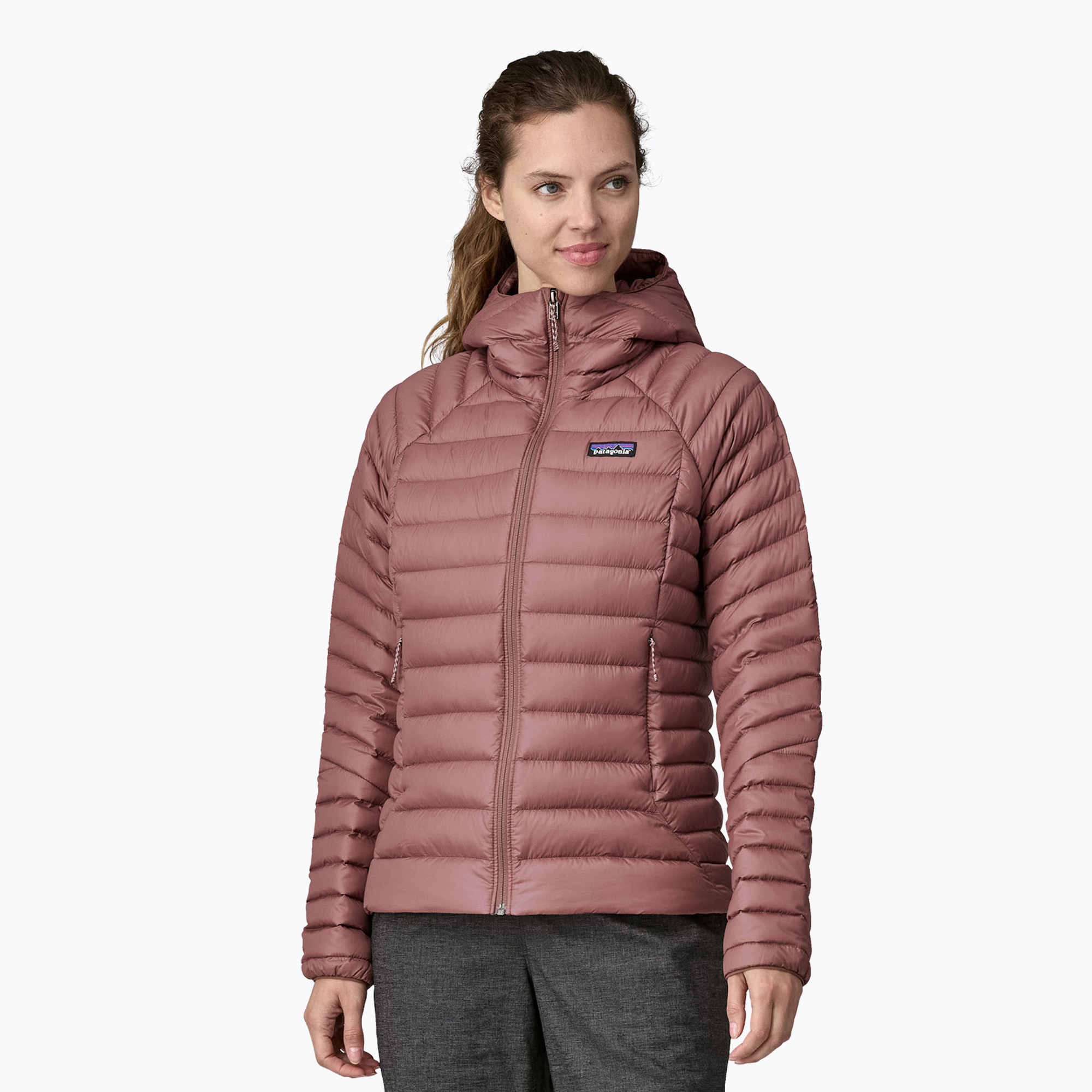 Kurtka puchowa damska Patagonia Down Sweater Hoody dulse mauve | WYSYŁKA W 24H | 30 DNI NA ZWROT