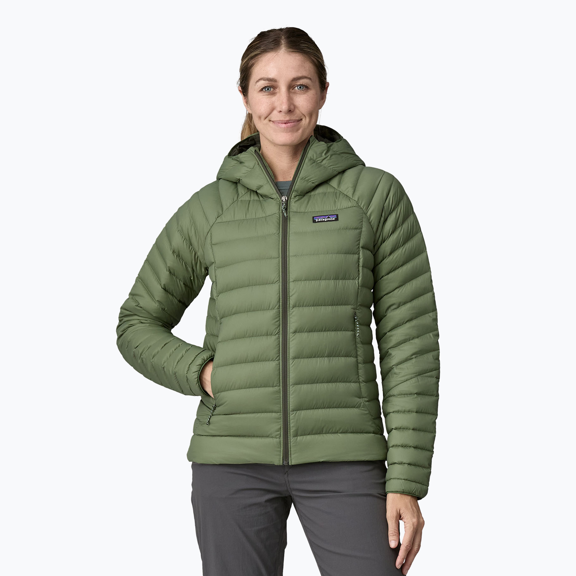 Kurtka puchowa damska Patagonia Down Sweater Hoody terrain green | WYSYŁKA W 24H | 30 DNI NA ZWROT