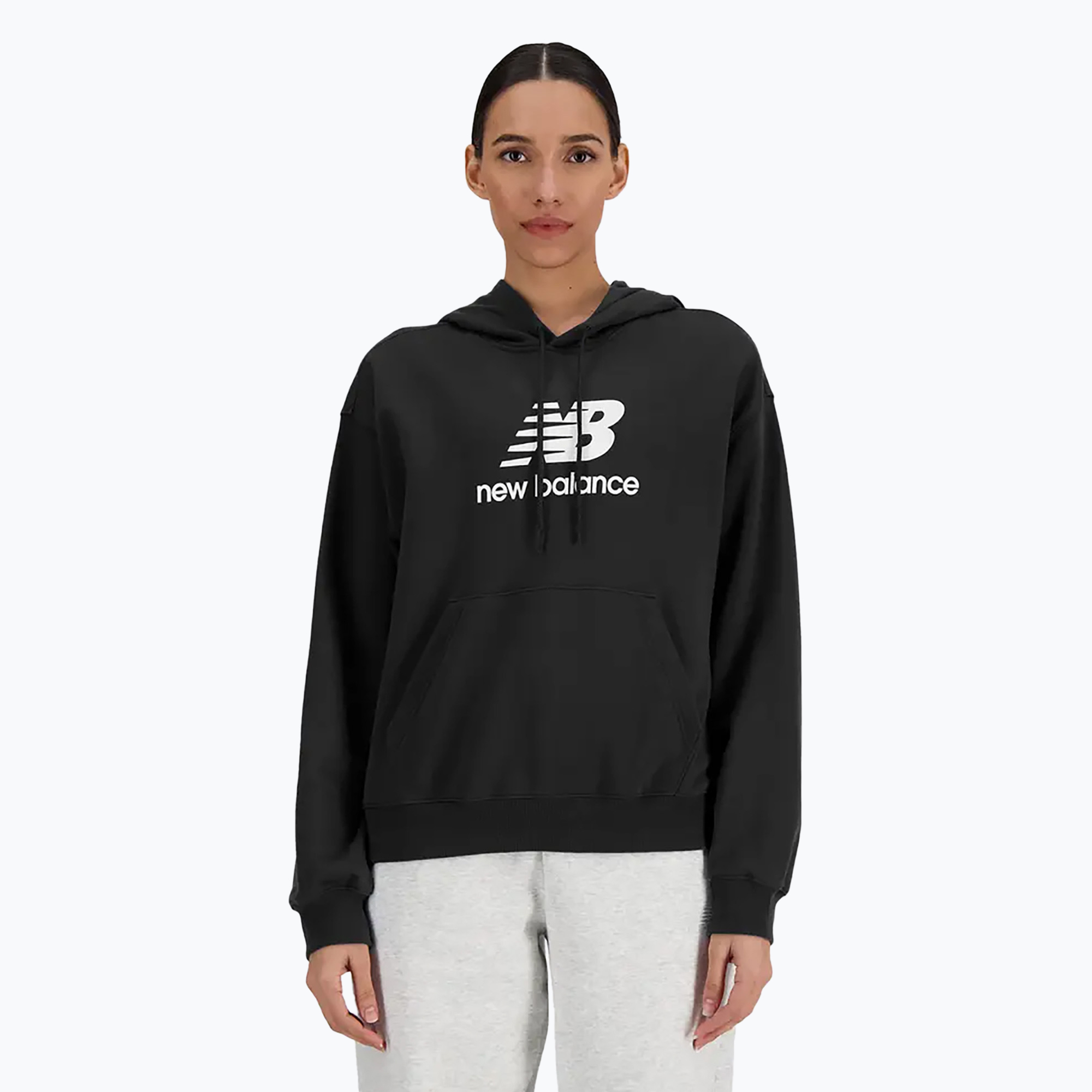 Bluza damska New Balance French Terry Stacked Logo Hoodie black | WYSYŁKA W 24H | 30 DNI NA ZWROT