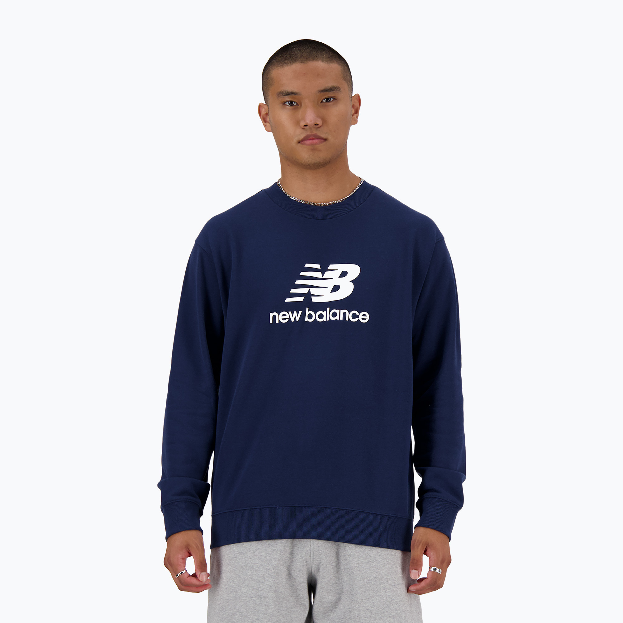 Bluza męska New Balance Stacked Logo French Terry Crew nb navy | WYSYŁKA W 24H | 30 DNI NA ZWROT