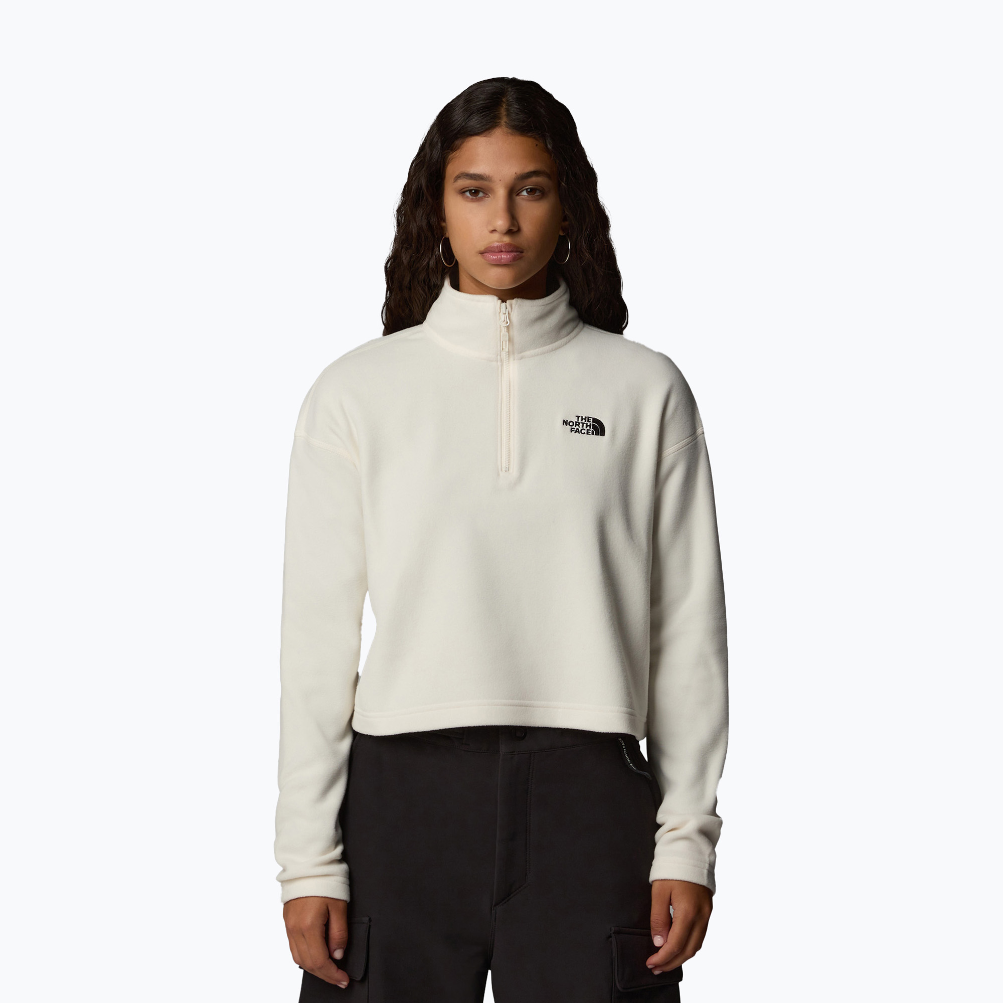 Bluza damska The North Face 100 Glacier Cropped 1/4Zip white dune/npf | WYSYŁKA W 24H | 30 DNI NA ZWROT