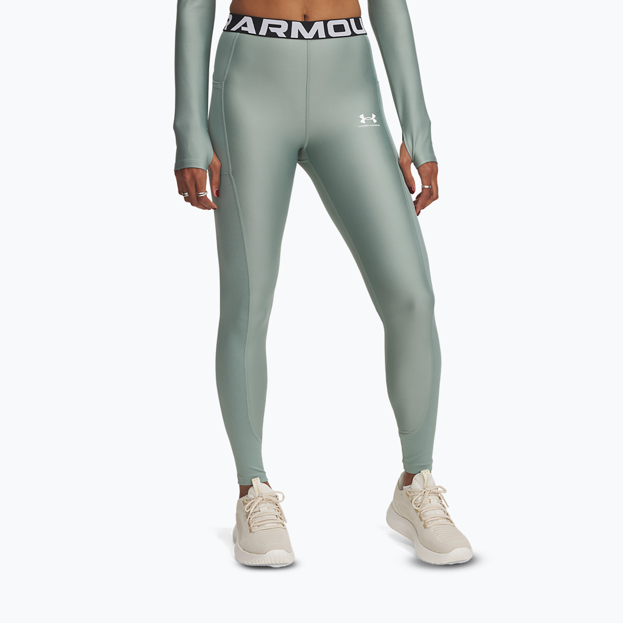 Legginsy damskie Under Armour HeatGear Rib silica green/silica green/white | WYSYŁKA W 24H | 30 DNI NA ZWROT