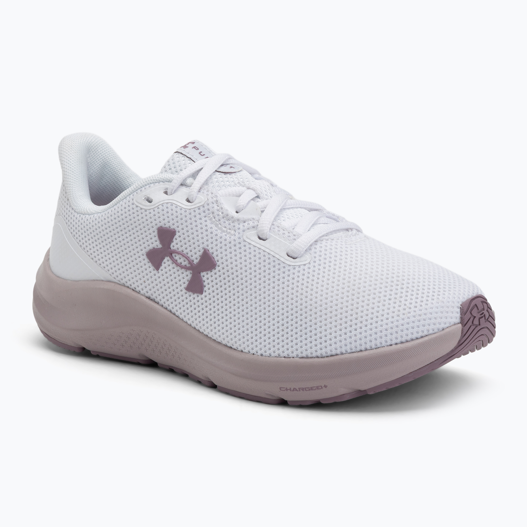 Buty do biegania damskie Under Armour Charged Pursuit 4 white/white/purple prime 