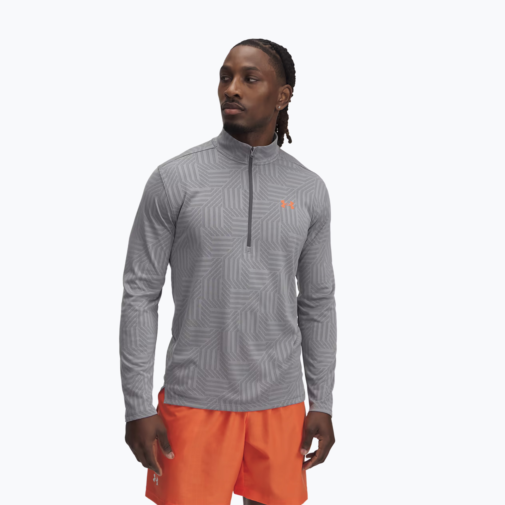 Longsleeve treningowe męskie Under Armour Tech Vent Geotessa 1/2 Zip steel/castlerock/fire | WYSYŁKA W 24H | 30 DNI NA ZWROT