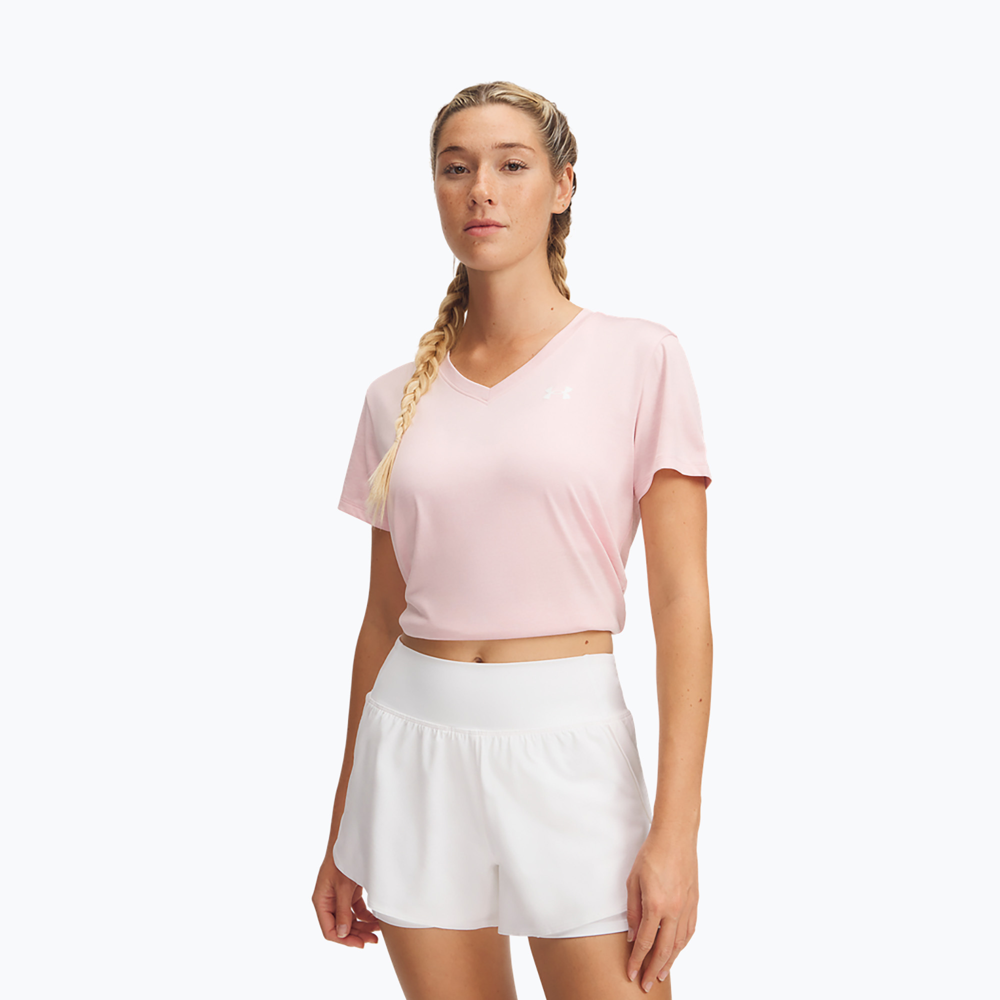 Koszulka treningowa damska Under Armour Tech V-Twist prime pink/white 