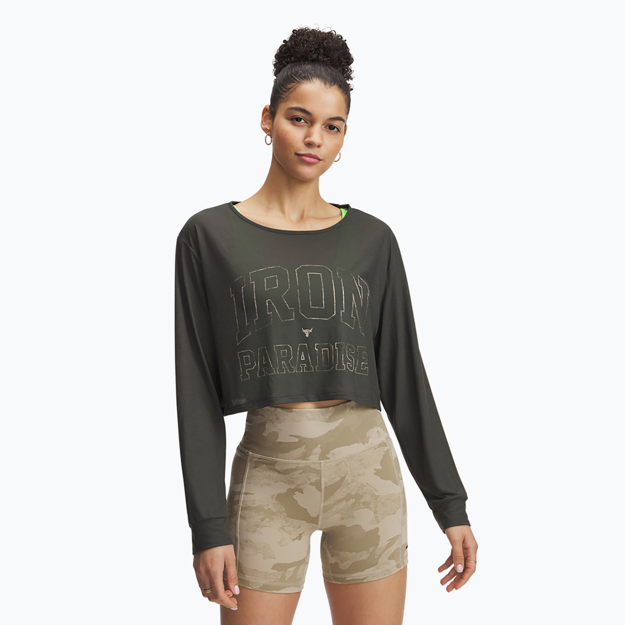 Longsleeve damski Under Armour Project Rock IP baroque green/city khaki/city khaki 