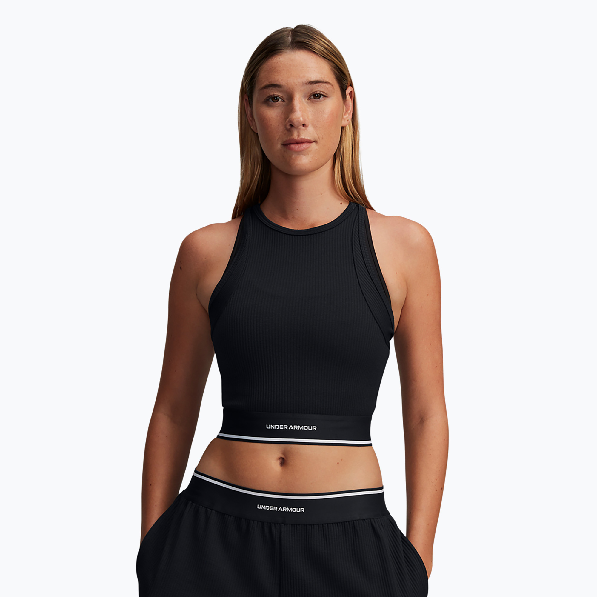 Top treningowy damski Under Armour Meridian Rib Branded Tank black/whi | WYSYŁKA W 24H | 30 DNI NA ZWROT