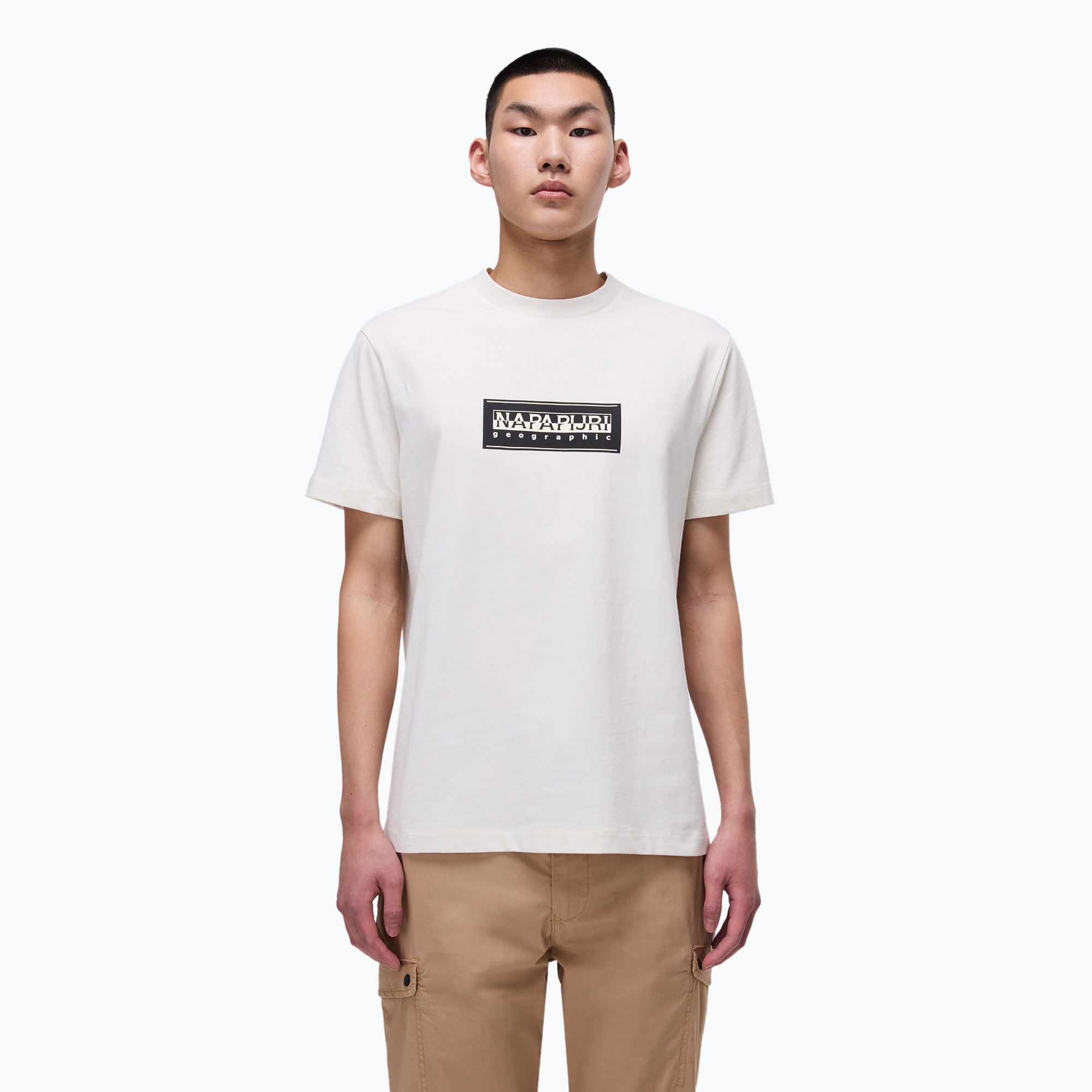 Koszulka męska Napapijri S-Box Logo white whisper | WYSYŁKA W 24H | 30 DNI NA ZWROT