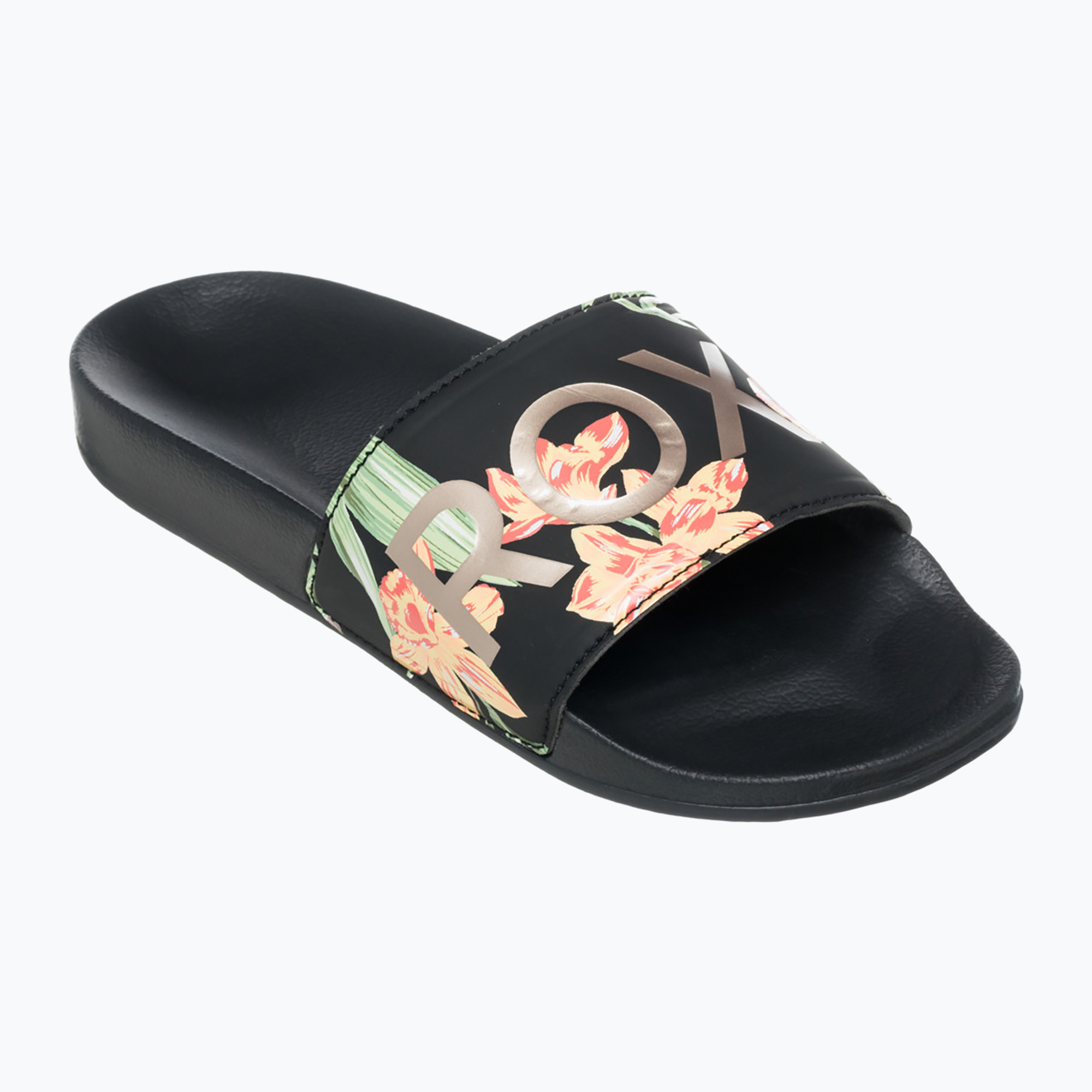 Klapki damskie ROXY Slippy II black/green print 