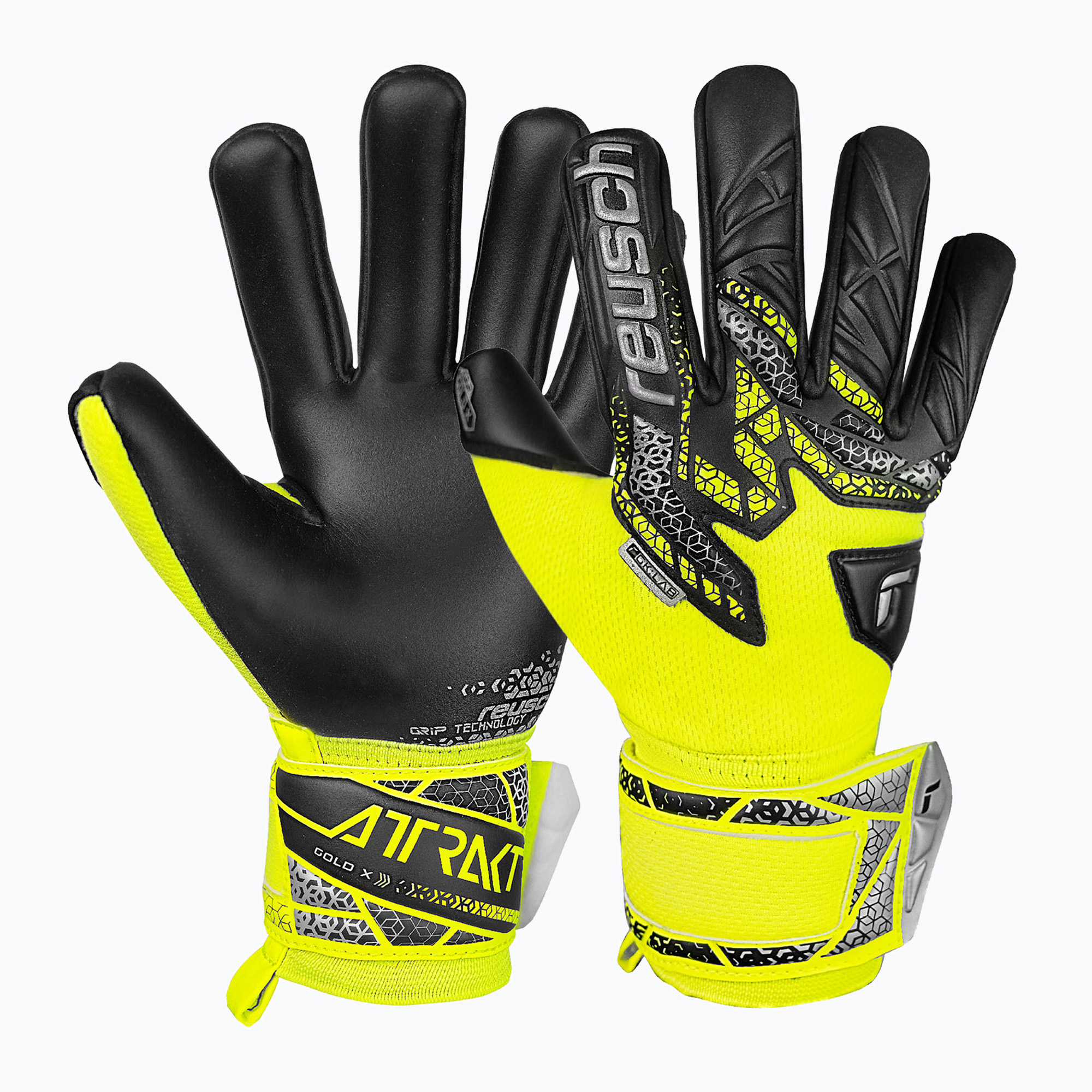 Rękawice bramkarskie dziecięce Reusch Attrakt Gold X NC Junior safety yellow/silver/black | WYSYŁKA W 24H | 30 DNI NA ZWROT