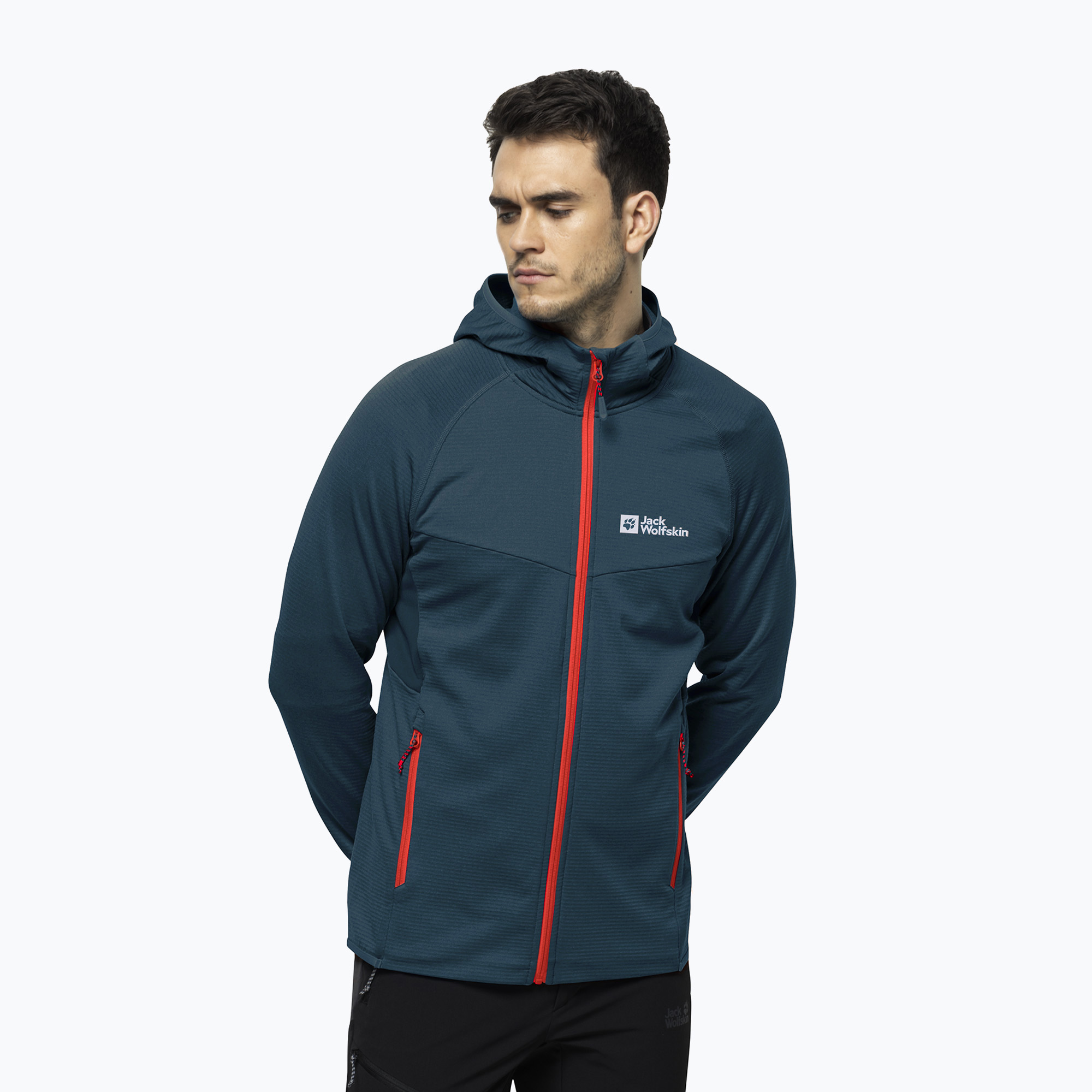 Bluza trekkingowa męska Jack Wolfskin Hydro Grid Hooded FZ blue coral | WYSYŁKA W 24H | 30 DNI NA ZWROT