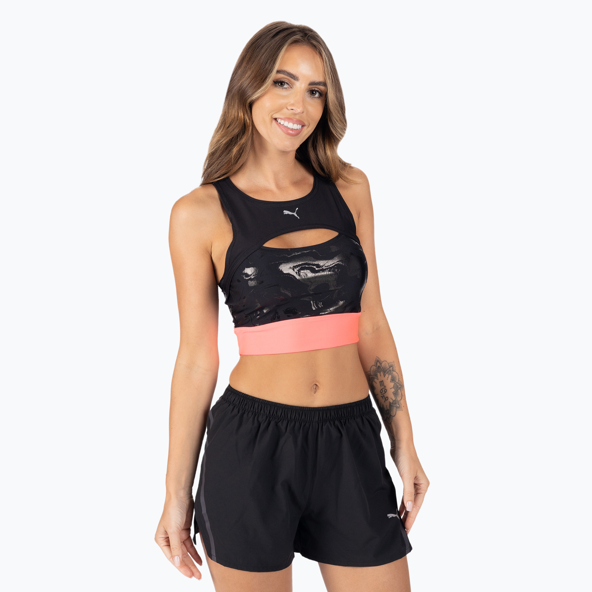 Top do biegania damski PUMA Run Ultraform AOP Crop Tank Top puma black/sunset glow | WYSYŁKA W 24H | 30 DNI NA ZWROT