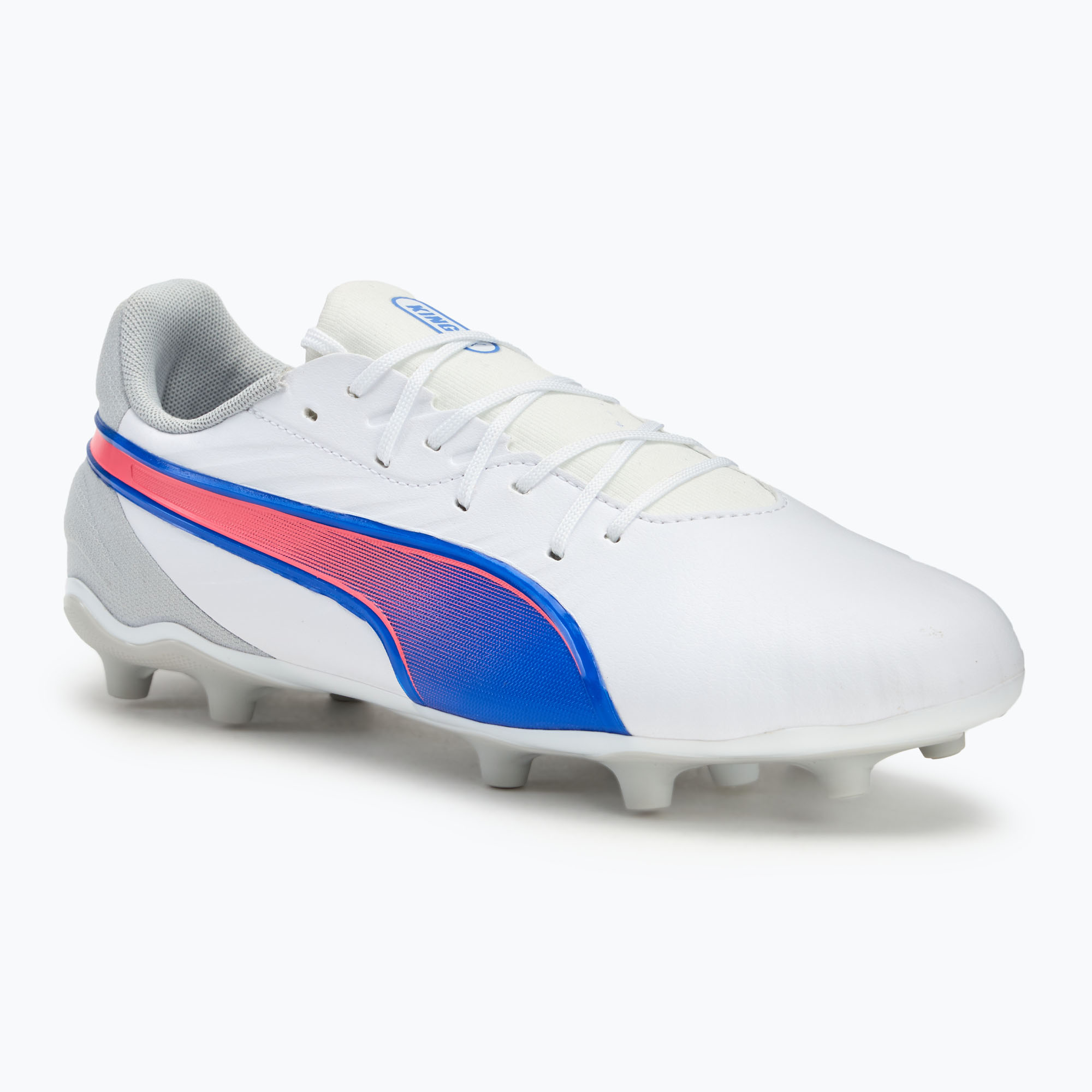 Buty piłkarskie dziecięce PUMA King Match FG/AG Jr puma white/bluemazing/flat light grey/sunset glow | WYSYŁKA W 24H | 30 DNI NA ZWROT