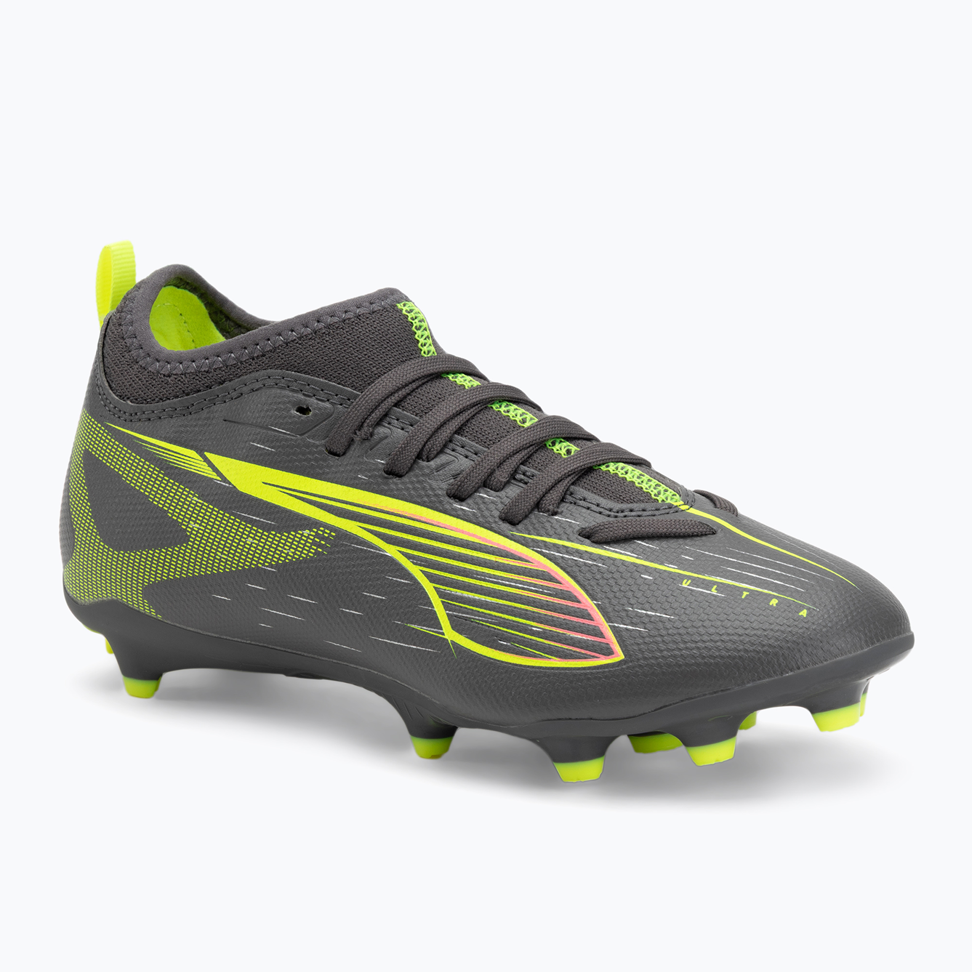 Buty piłkarskie dziecięce PUMA Ultra 5 Match FG/AG Jr matte aged silver/yellow alert/puma aged silver 