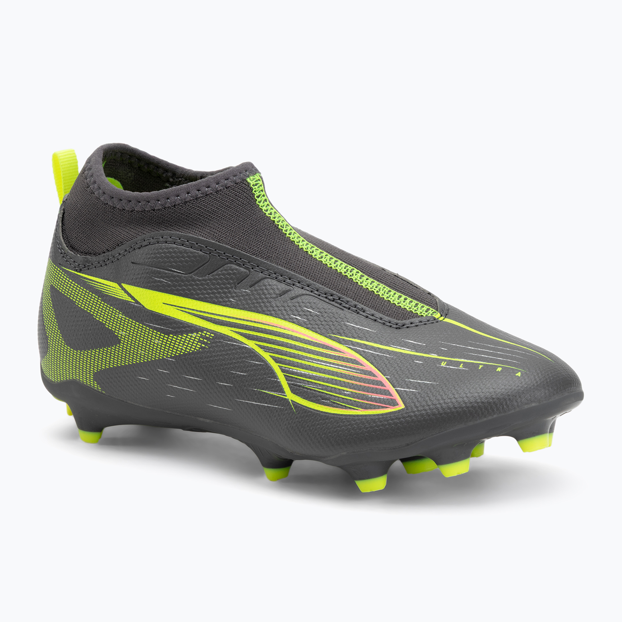 Buty piłkarskie dziecięce PUMA Ultra 5 Match+ LL FG/AG Jr matte aged silver/yellow alert/puma aged silver 