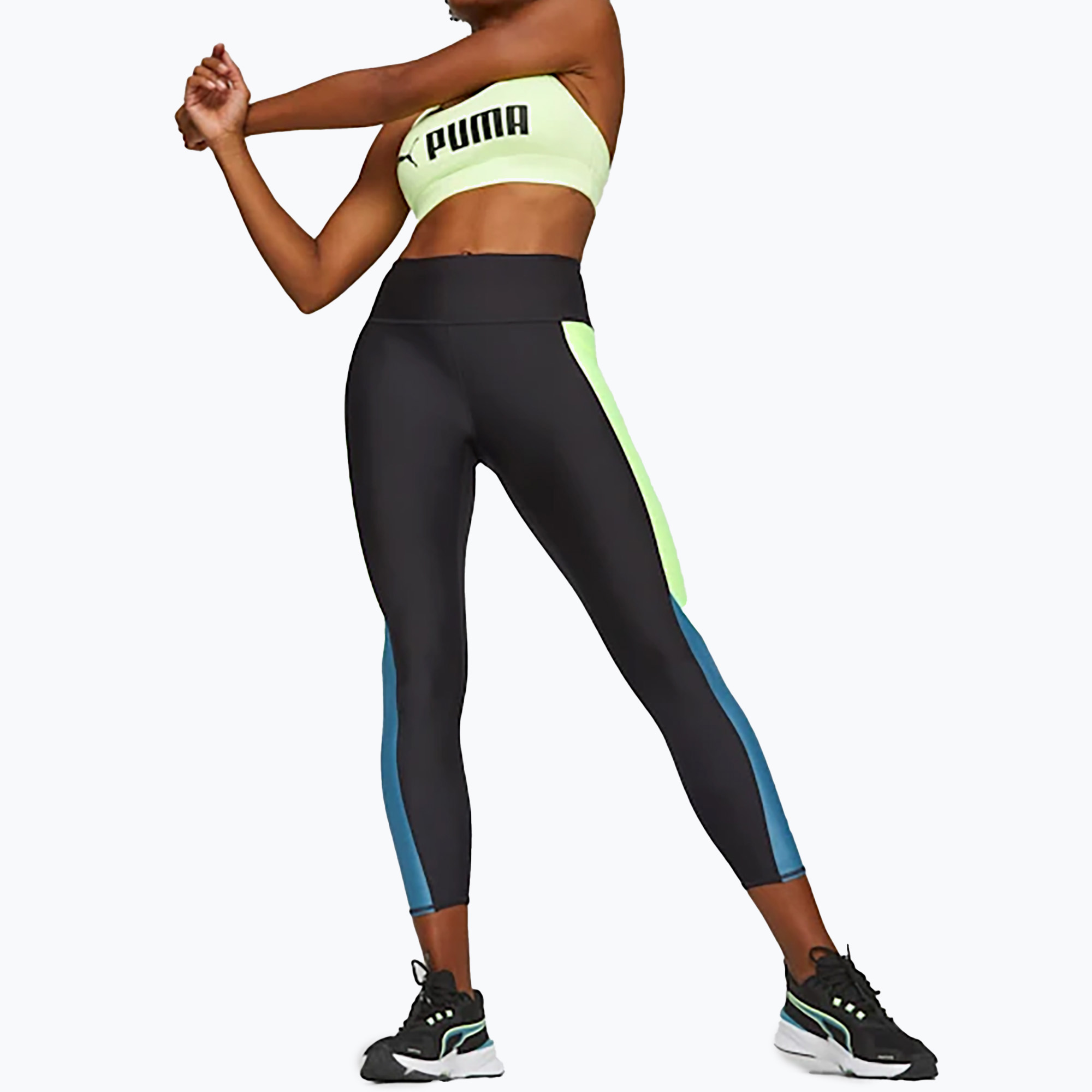 Legginsy treningowe damskie PUMA Fit Eversculpt Color Block Hw 7/8 puma black/speed green | WYSYŁKA W 24H | 30 DNI NA ZWROT