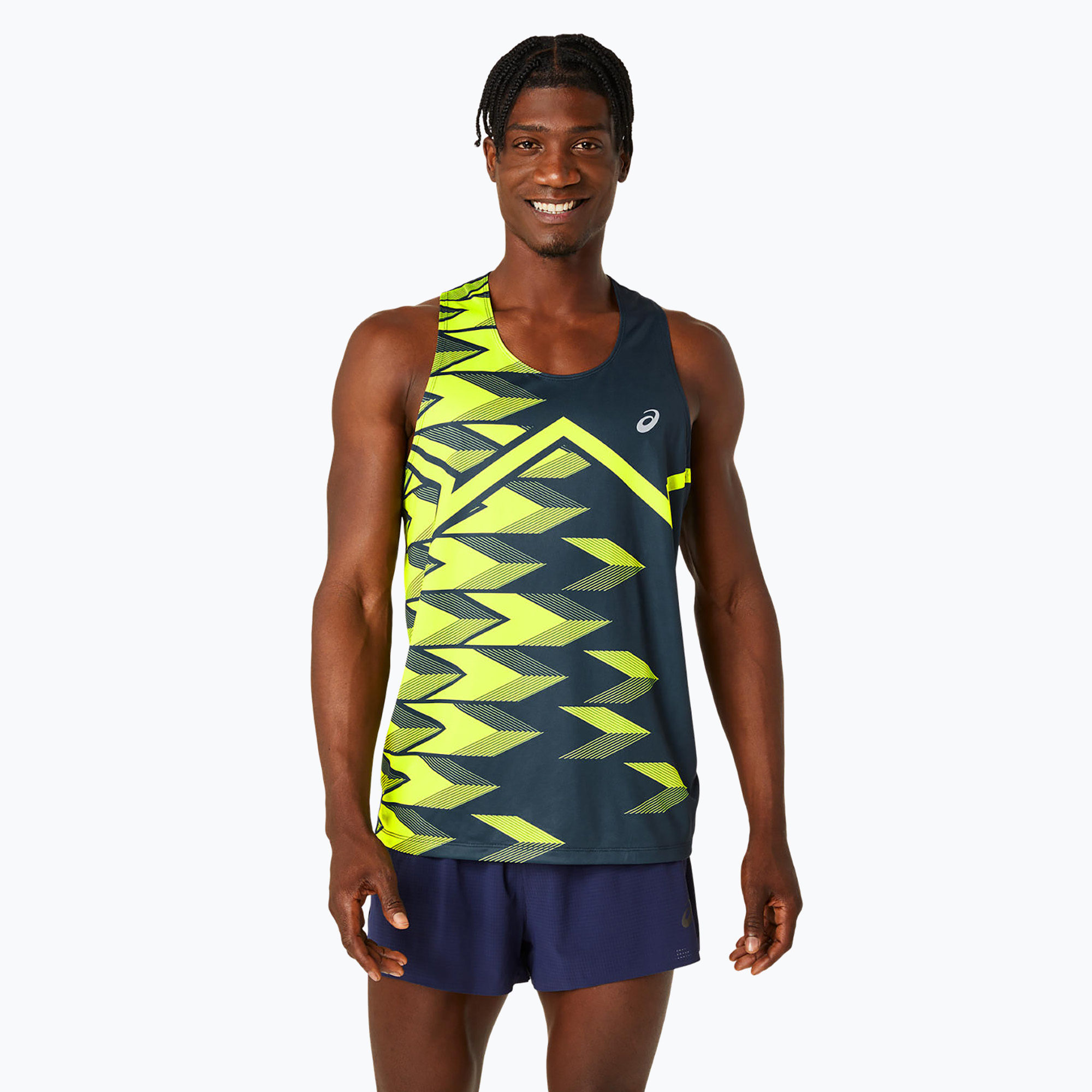 Tank top do biegania męski ASICS Light Graphic Singlet french blue/safety yellow | WYSYŁKA W 24H | 30 DNI NA ZWROT