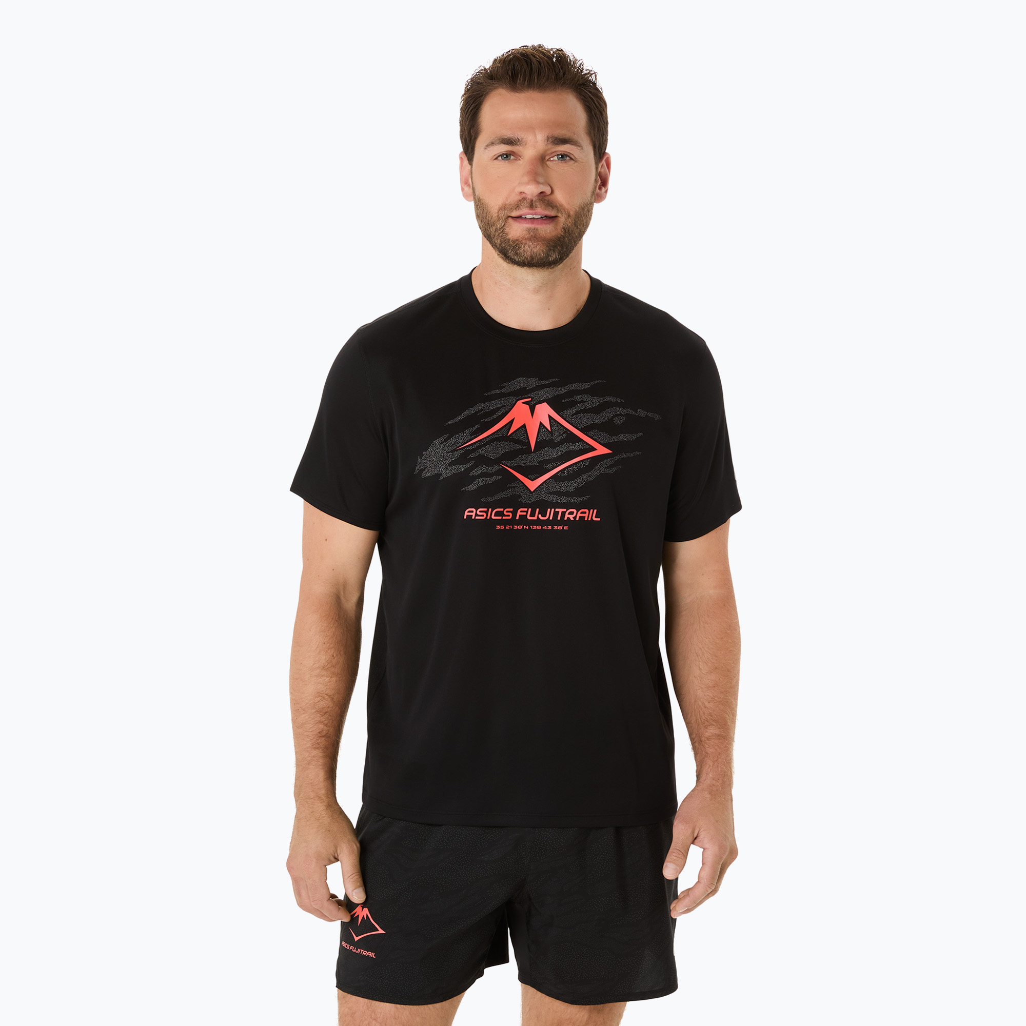 Koszulka do biegania męska ASICS Fujitrail Logo performance black/carbon/coral reef | WYSYŁKA W 24H | 30 DNI NA ZWROT