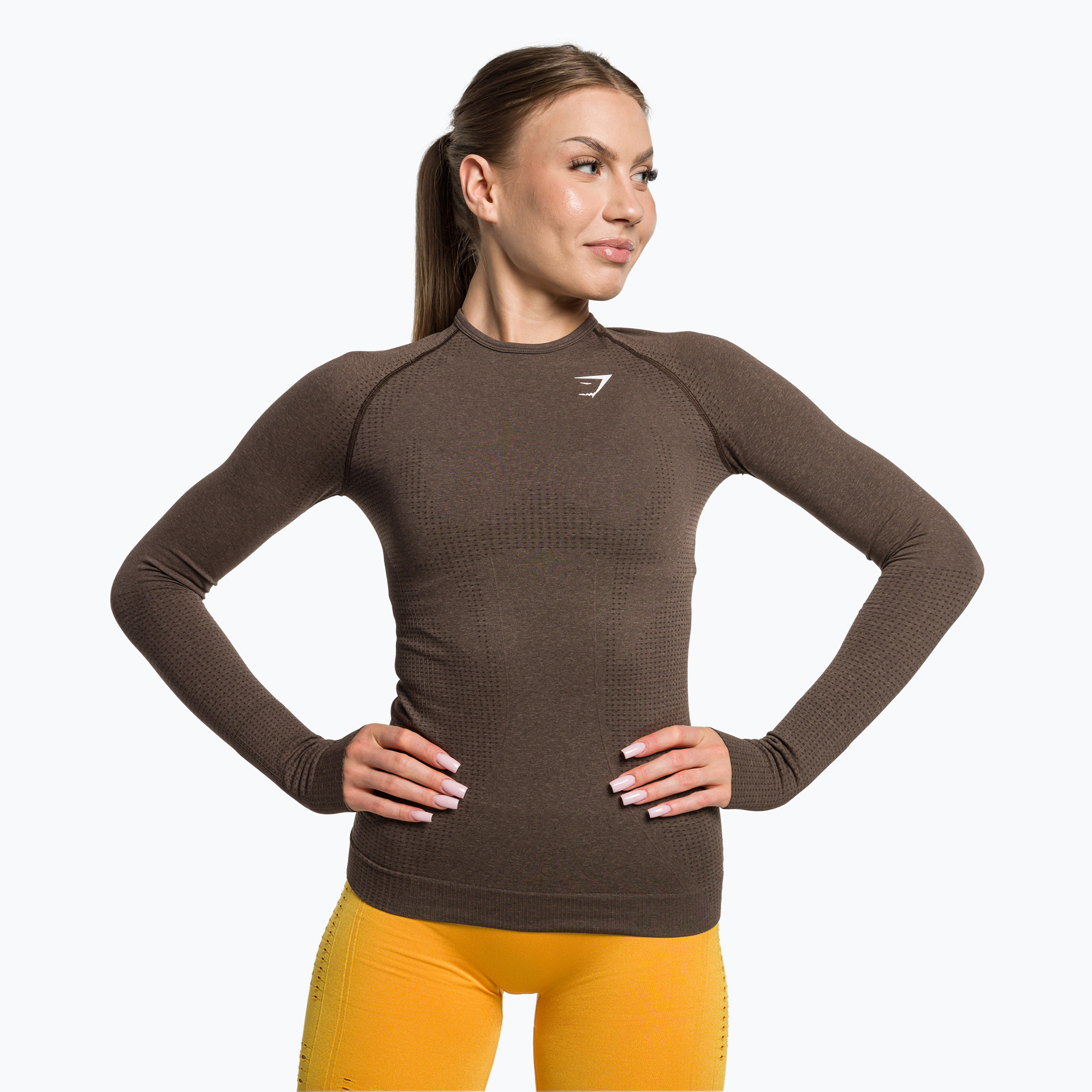 Longsleeve treningowy damski Gymshark Vital Seamless Top brown/white | WYSYŁKA W 24H | 30 DNI NA ZWROT