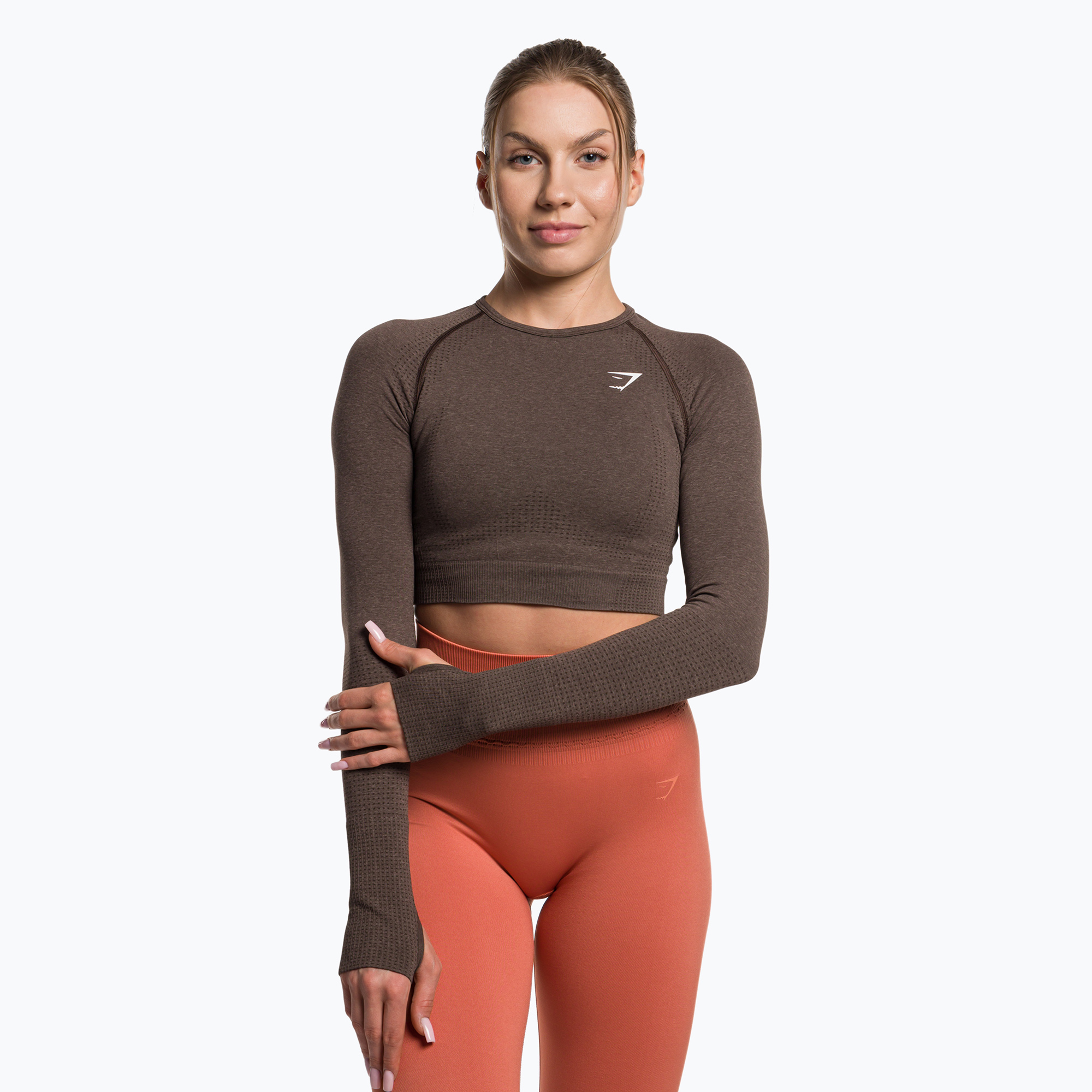 Top treningowy longsleeve damski Gymshark Vital Seamless Crop Top penny brown marl | WYSYŁKA W 24H | 30 DNI NA ZWROT
